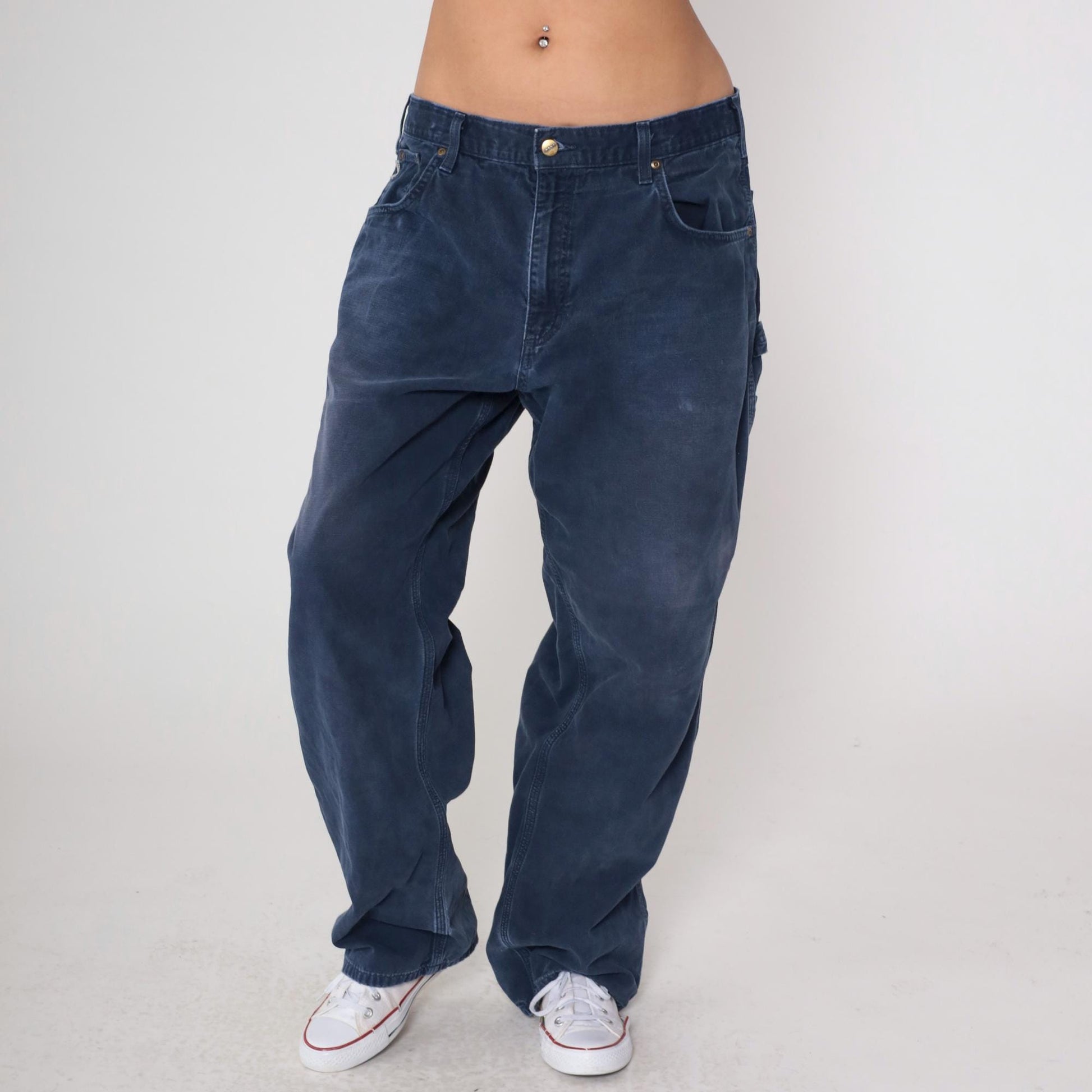Y2K Carhartt Navy Straight Leg Work Pants Hammer Loop 38x32