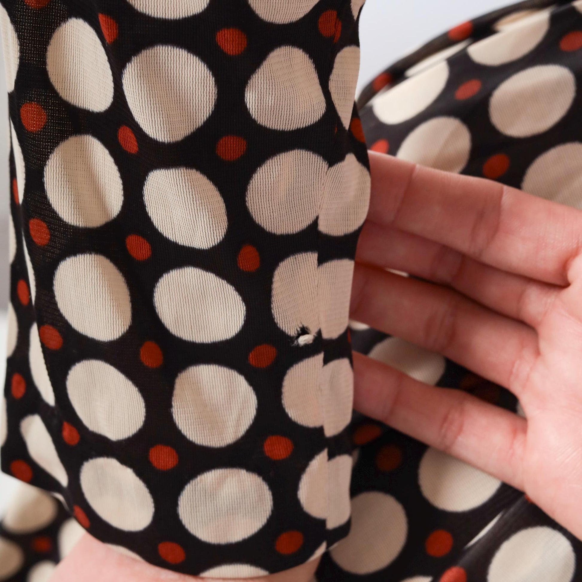 70s Black White Polka Dot Maxi Dress Long Sleeve Button Front Medium M