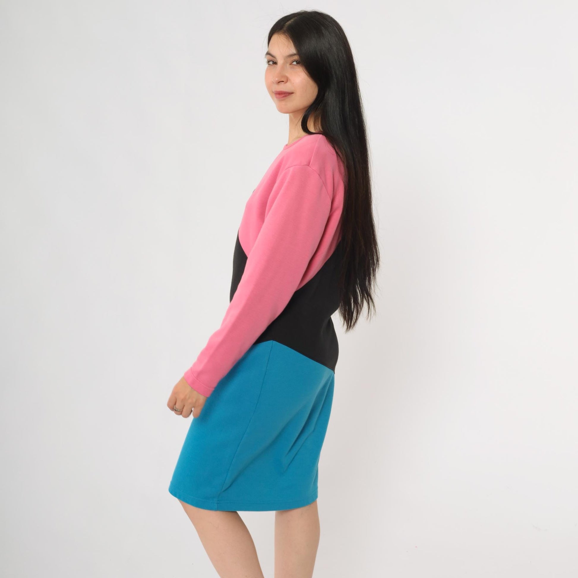 90s Gitano Colorblock Knit Dress Pink Black Blue Geometric Mini Small S
