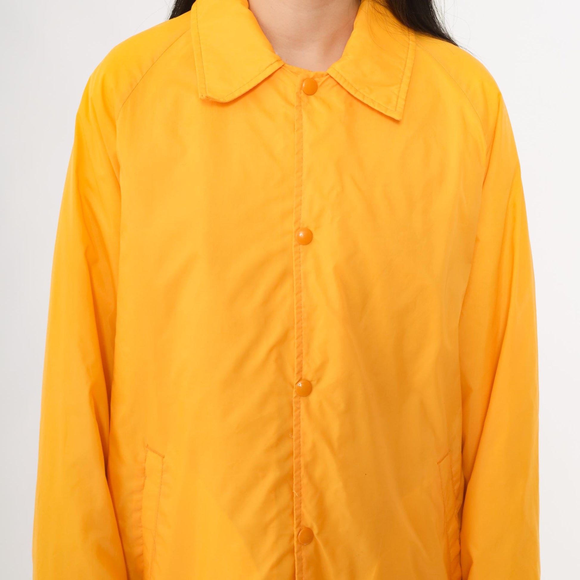 80s David Peyser Yellow Nylon Windbreaker Faux Fur Lined Coach Jacket Large