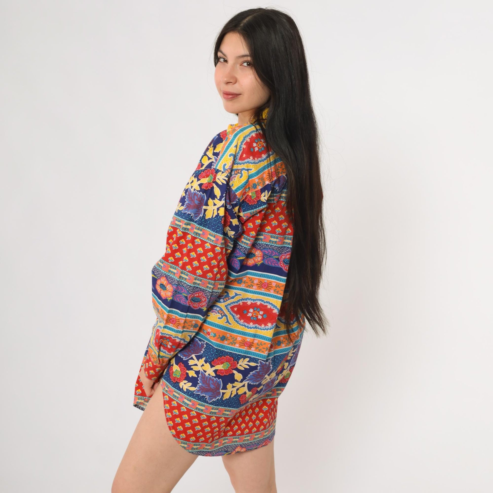 90s Adrienne Vittadini Patchwork Floral Cotton Shirt Small S
