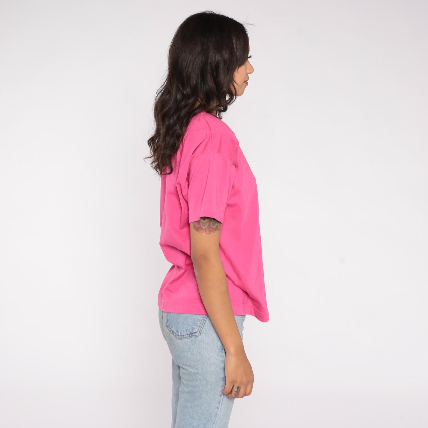 90s Colter Bay Sport Hot Pink T-Shirt Floral Embroidered Pocket Tee Large L