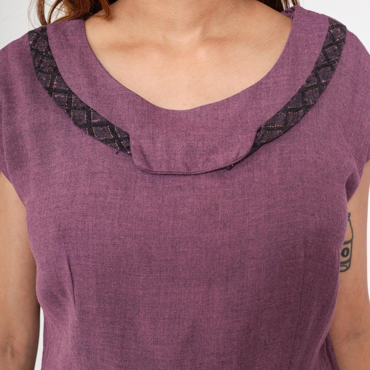60s Gloria Swanson Purple Midi Dress Cowl Neckline Lattice Trim Large