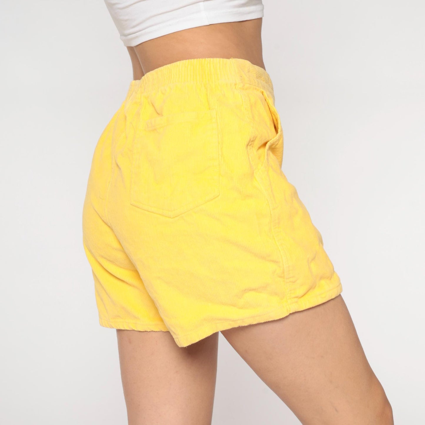 80s Windridge Lemon Yellow Corduroy Shorts High Waist Button Fly Large