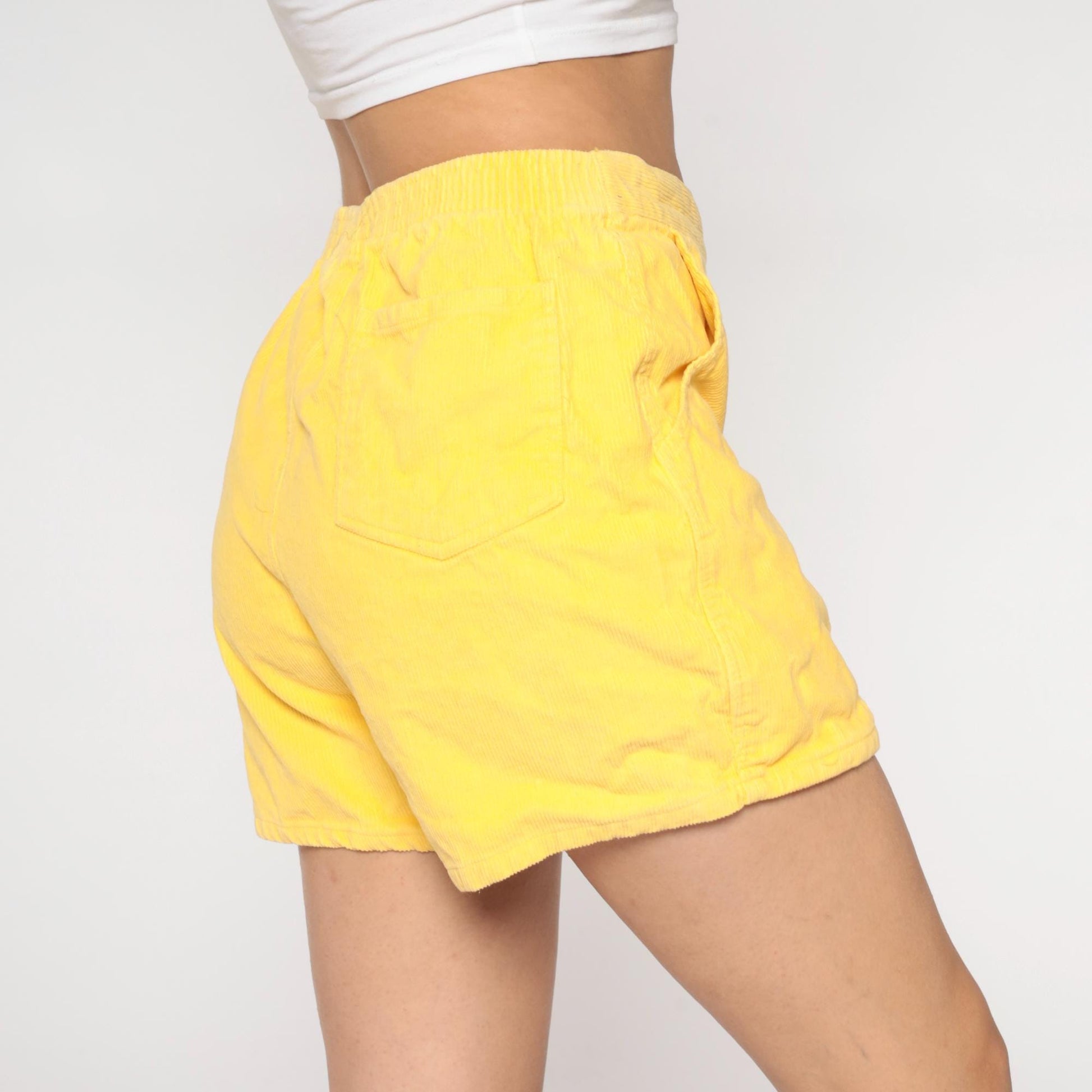 80s Windridge Lemon Yellow Corduroy Shorts High Waist Button Fly Large