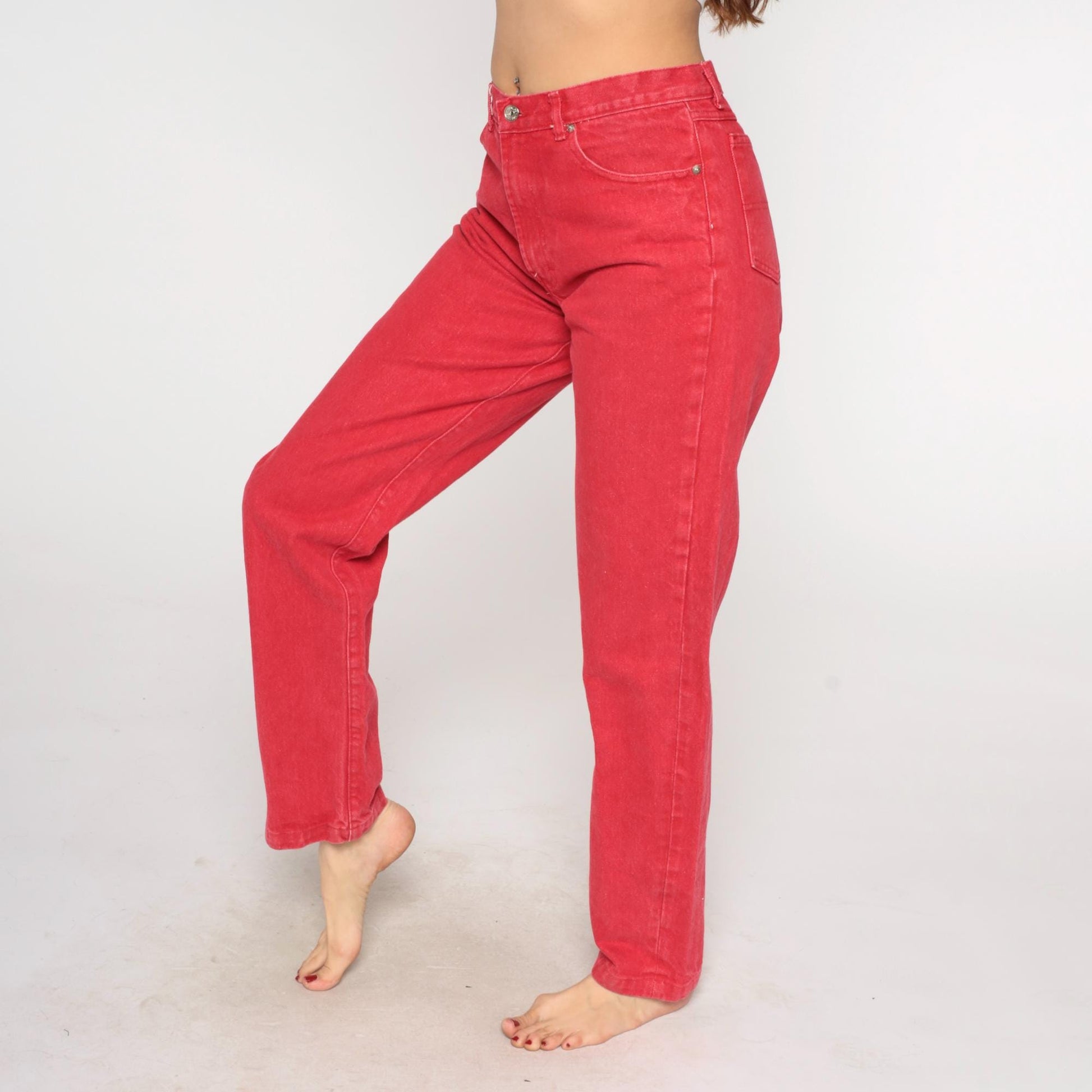 90s Polo Ralph Lauren Red Denim Jeans High Waist Straight Leg Large L