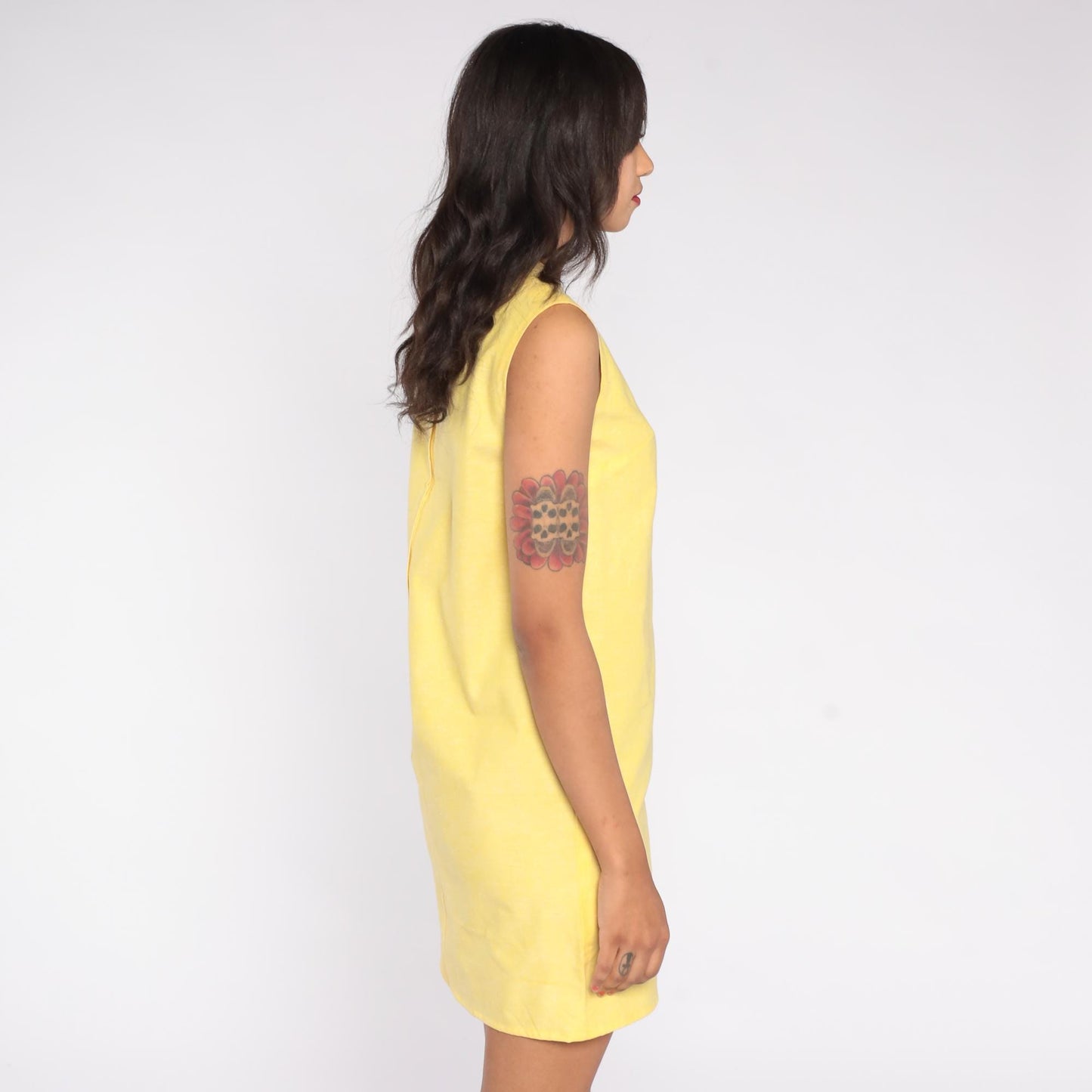60s Yellow Mini Shift Dress Mod Sleeveless Crew Neckline Small S