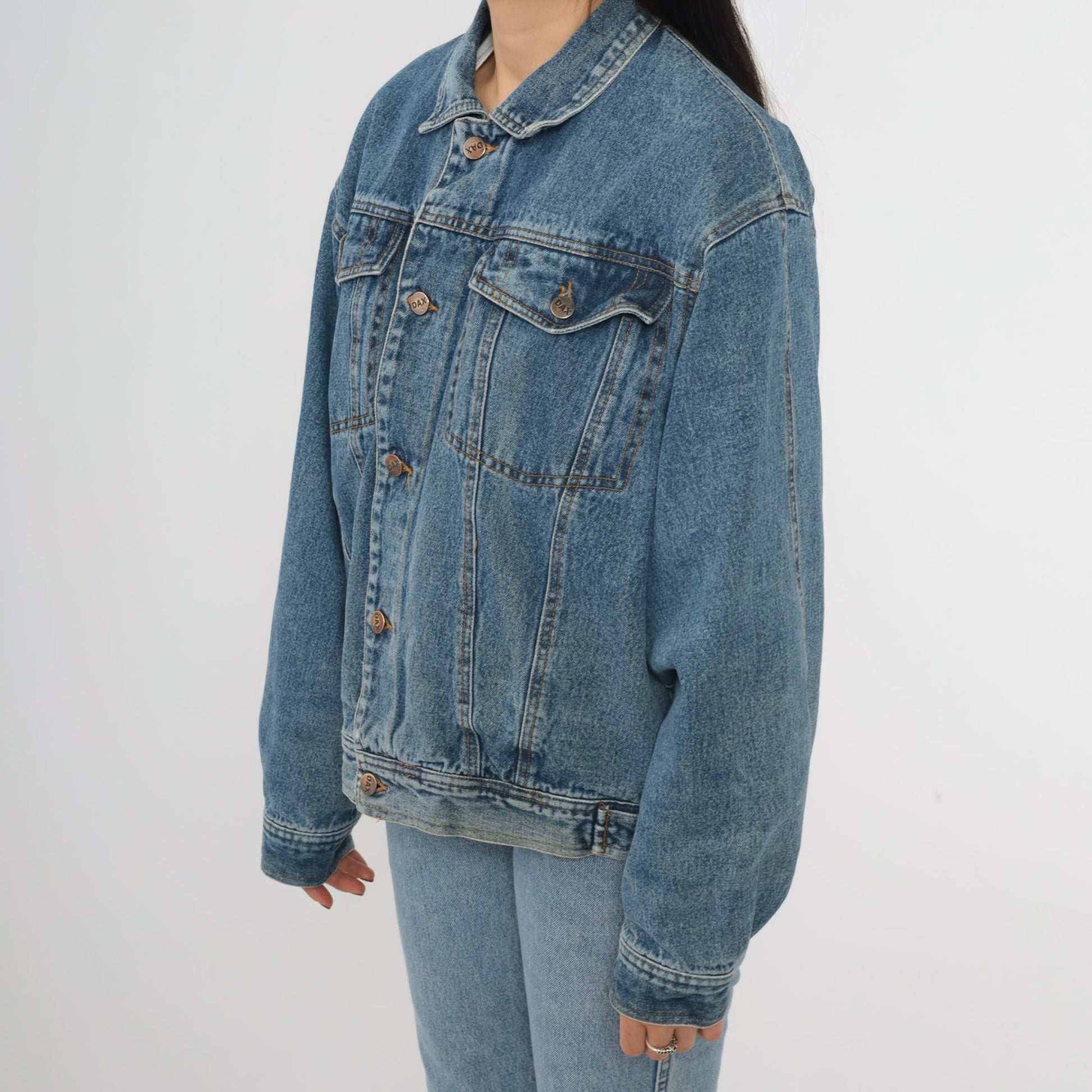 90s DAX Denim Jacket Button Front Cotton Trucker Coat Extra Large XL