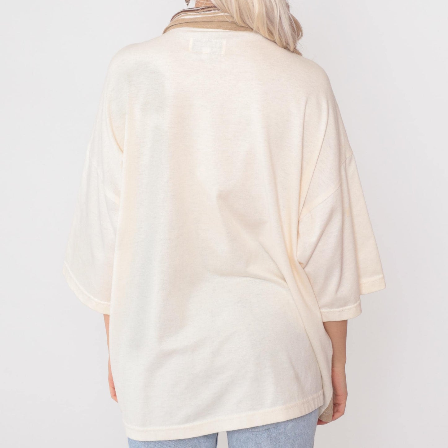 90s Raw Rags Striped Colorblock Button Up Shirt Tan Cream Brown Large L