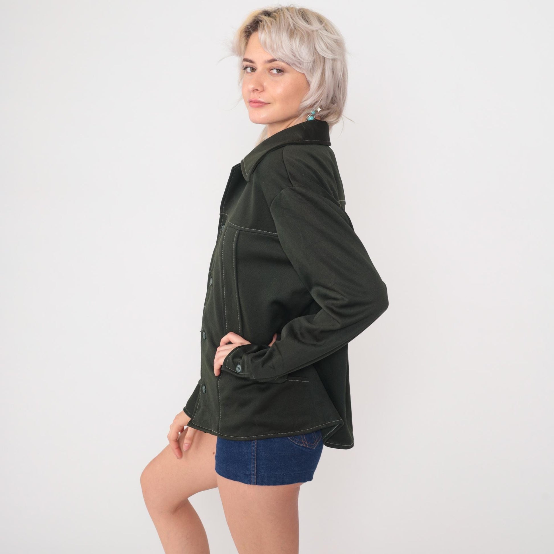 70s Wrangler Olive Green Shacket Button Up Shirt Jacket Large L