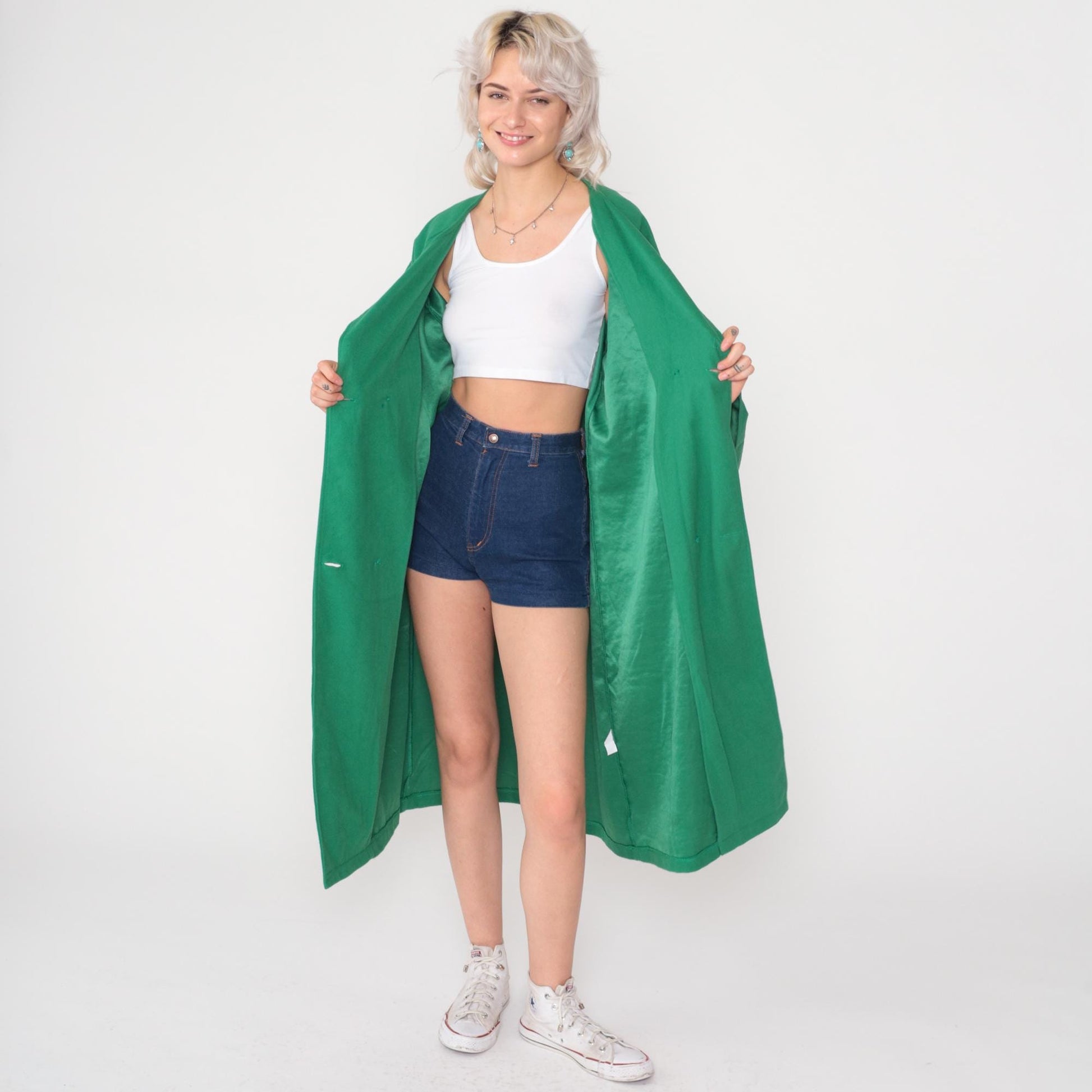 Y2K Green Bell Sleeve Coat Double Breasted Jacket Large L
