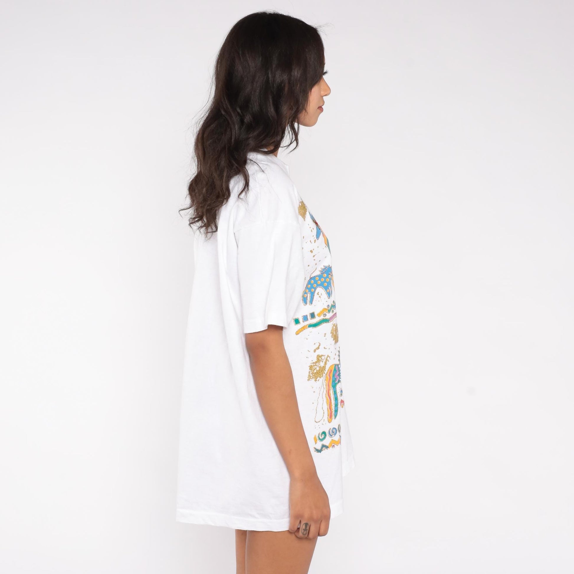 90s Fruit of the Loom Southwestern Horse Graphic T-Shirt Gold Glitter Jeweled Extra Large XL