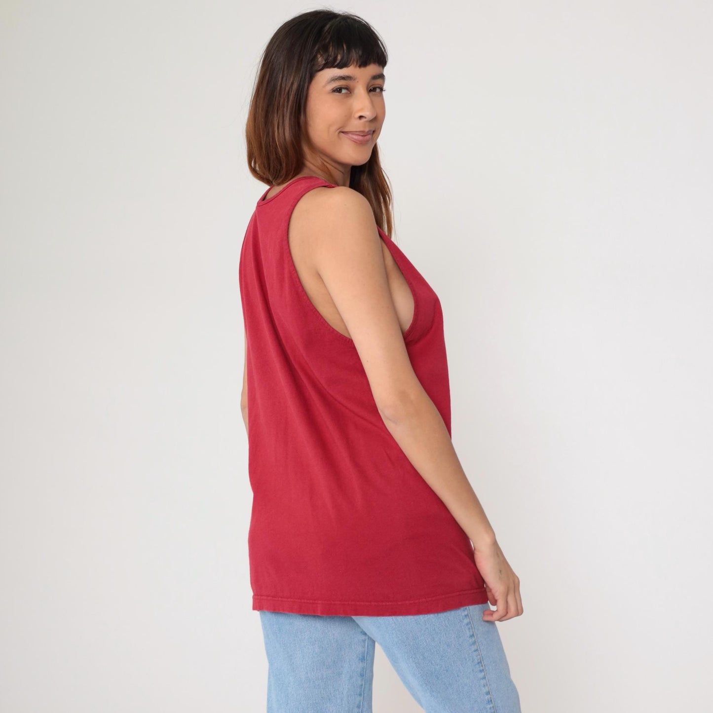 90s Caltech University Tank Top Red Cotton Graphic Racerback Large L