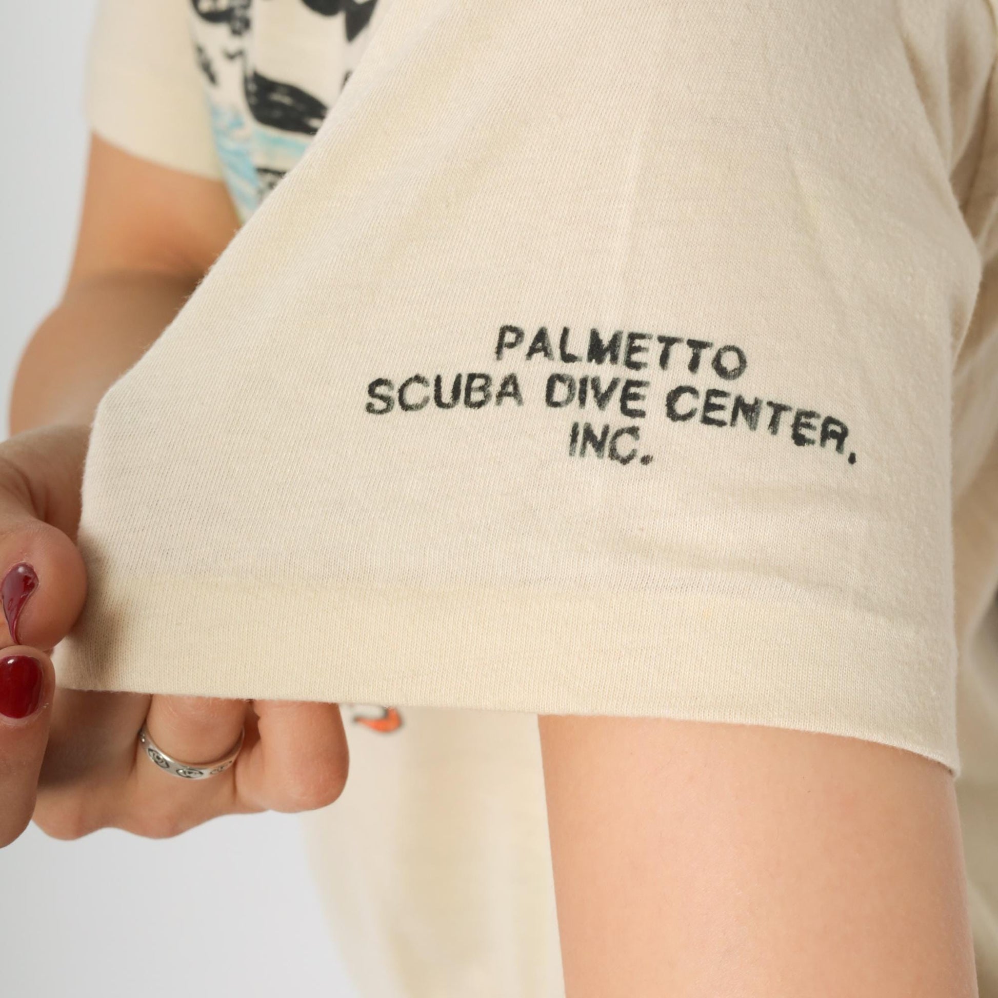 80s Hilton Head Scuba Diving T-Shirt Xpres Knits Cream Graphic Large