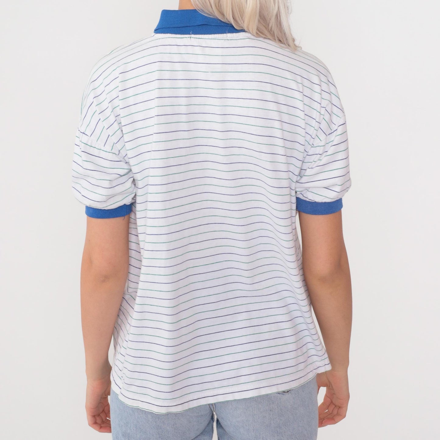 90s Polo Ralph Lauren Striped Polo Shirt White Blue Short Sleeve Extra Small