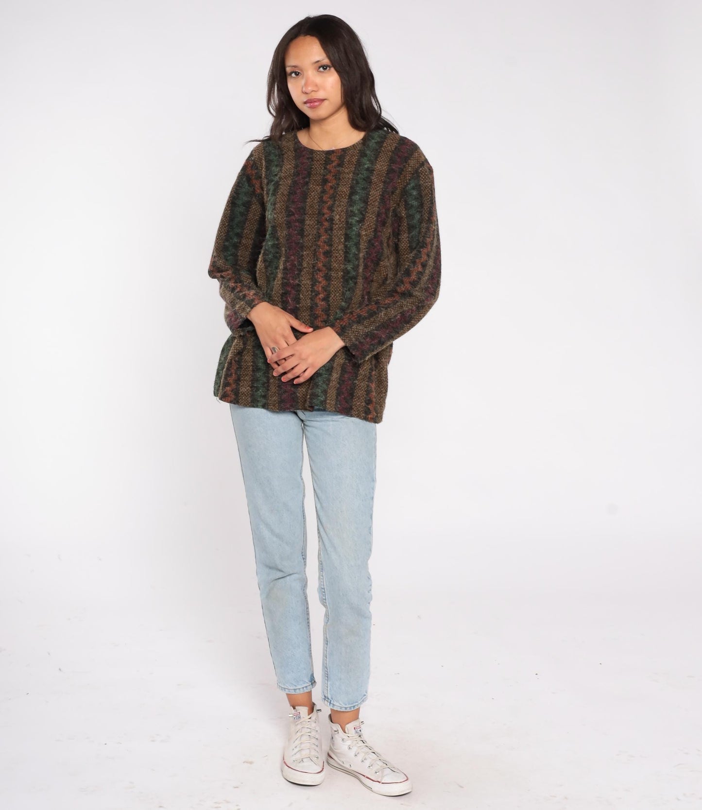 90s Divine Collection Stripe Sweater Forest Green Burgundy Crewneck Medium