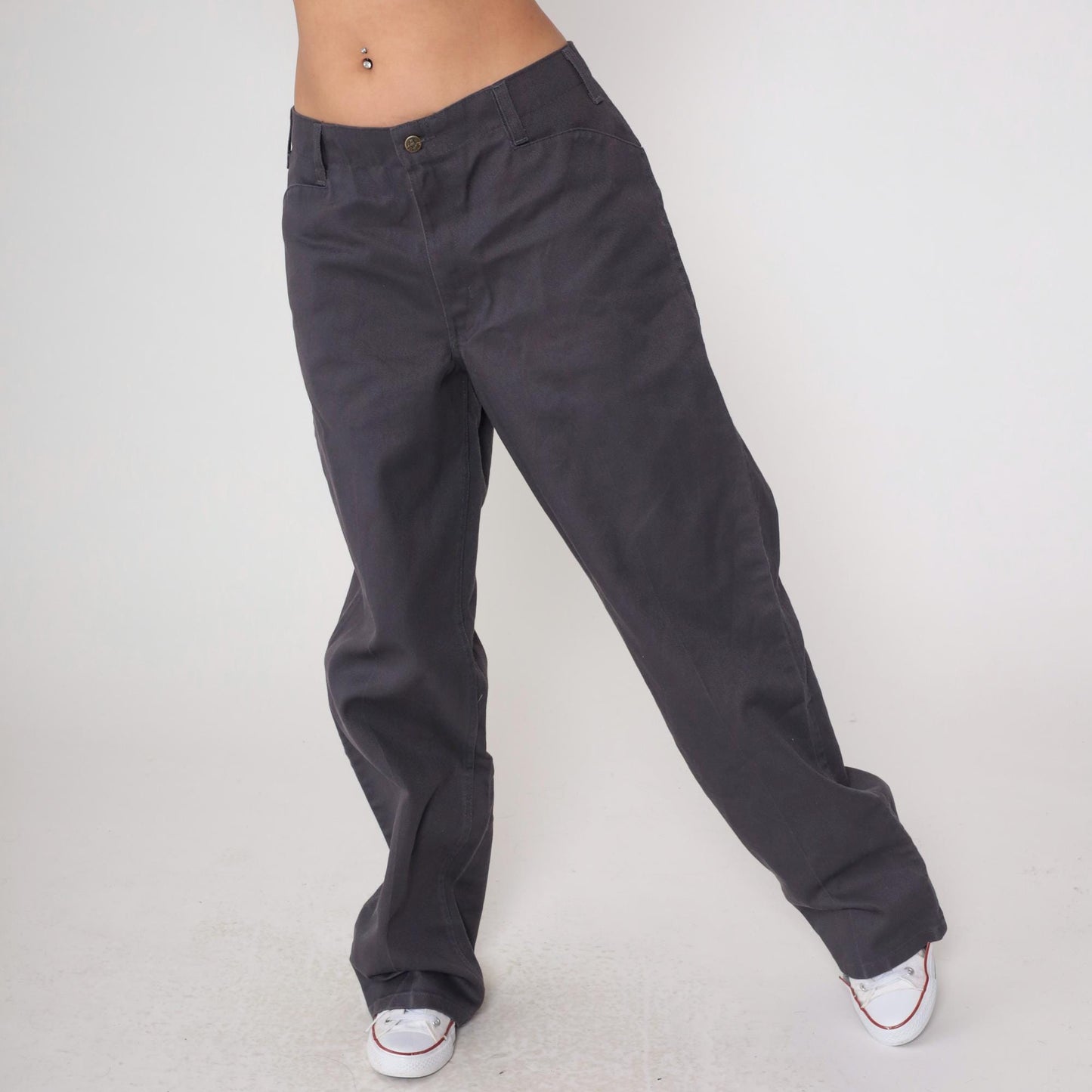 Ben Davis Y2K Charcoal Work Pants Gorilla Logo Straight Leg 36