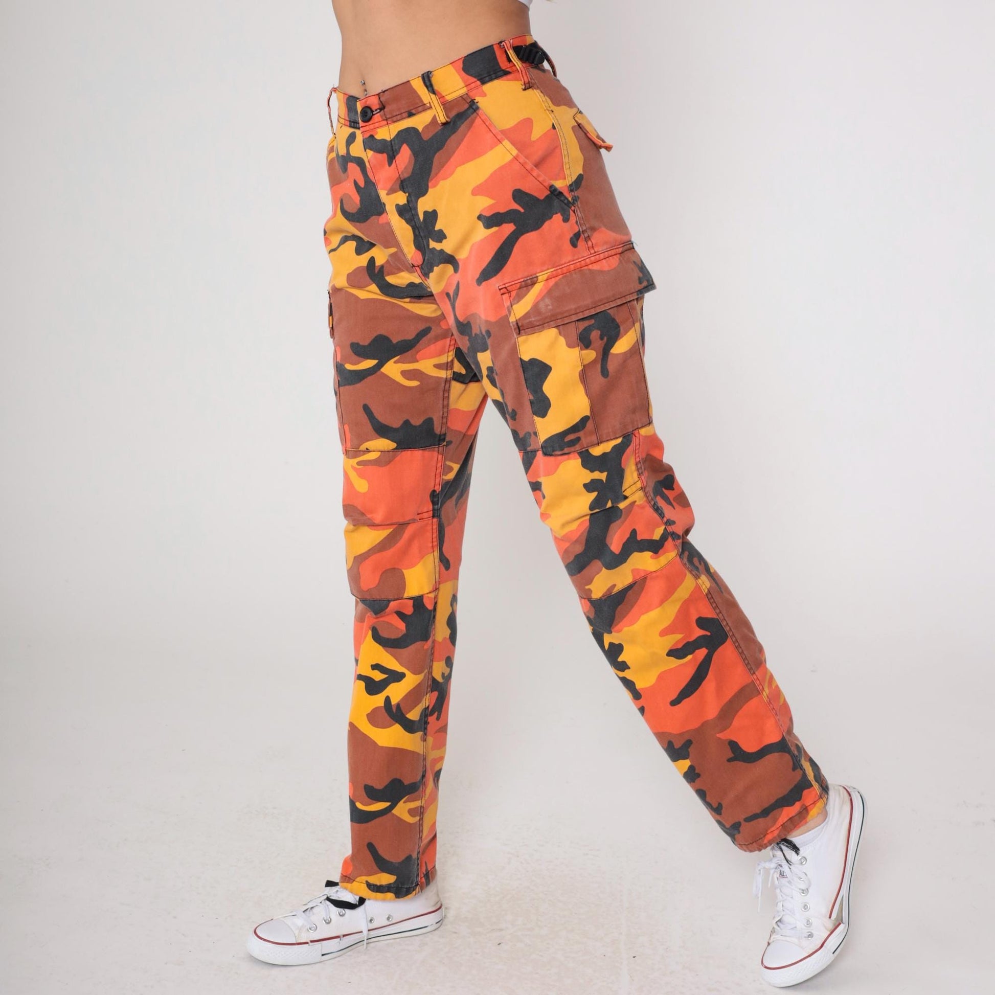 Y2K Orange Camo Cargo Pants Rothco Military Small