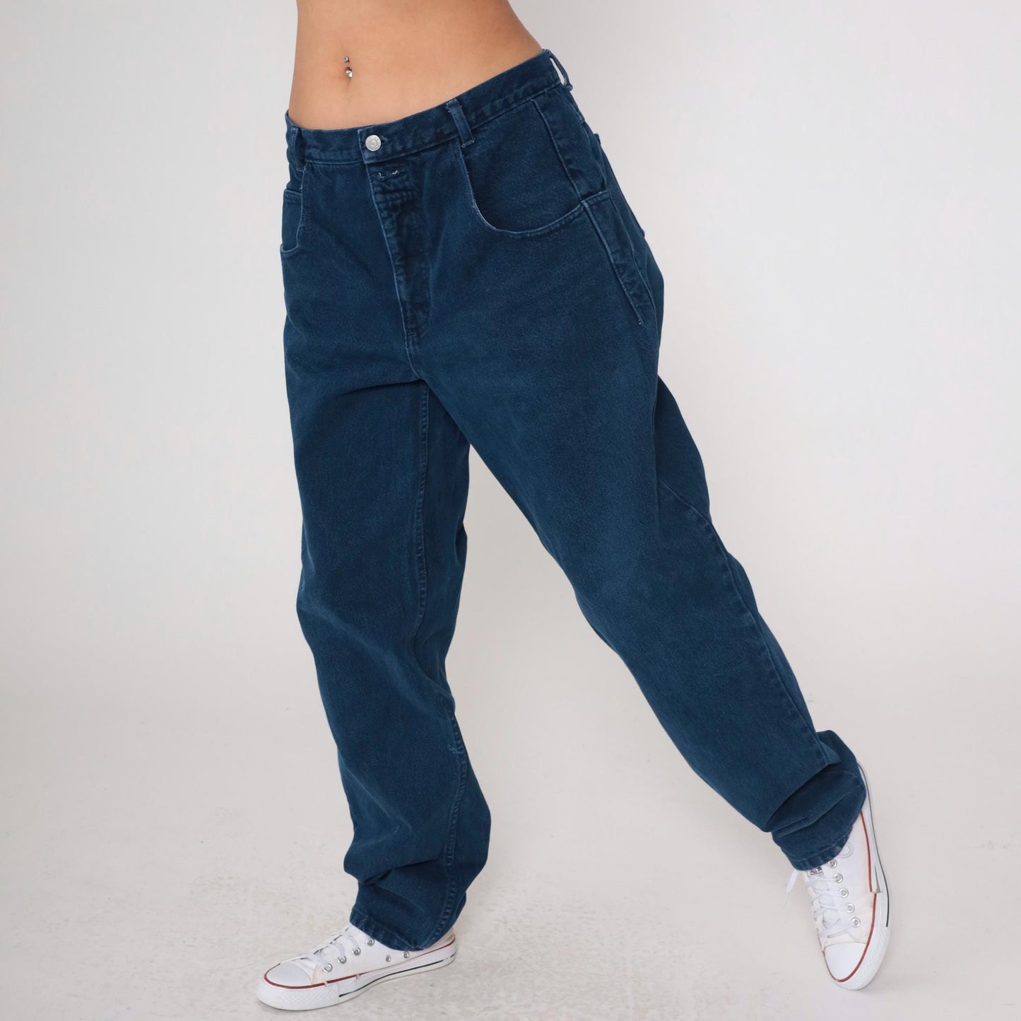 90s Guess High Waist Straight Leg Mom Jeans Dark Blue Denim Large L