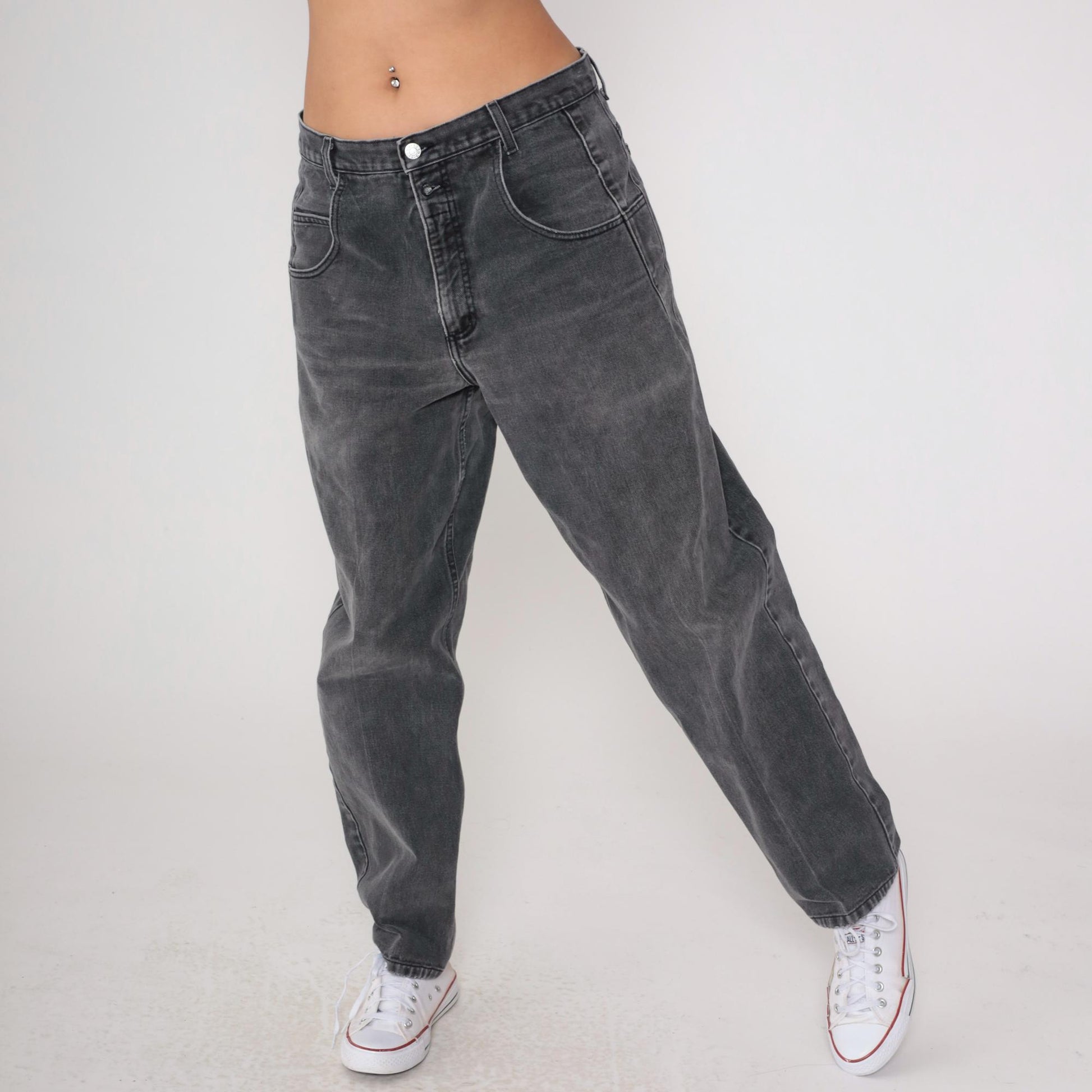 90s Guess Black Denim High-Waist Tapered Mom Jeans 34x30
