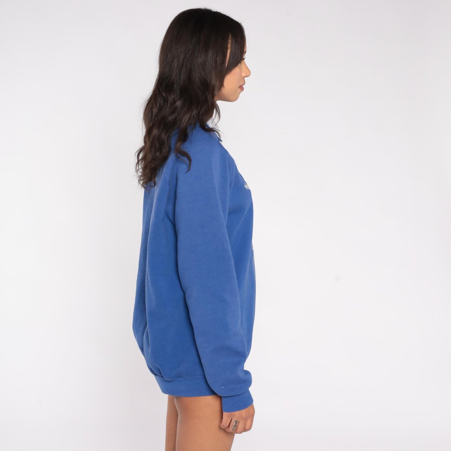 90s Hummingbird Columbine Floral Sweatshirt Blue Cotton Blend Collared Extra Large XXL