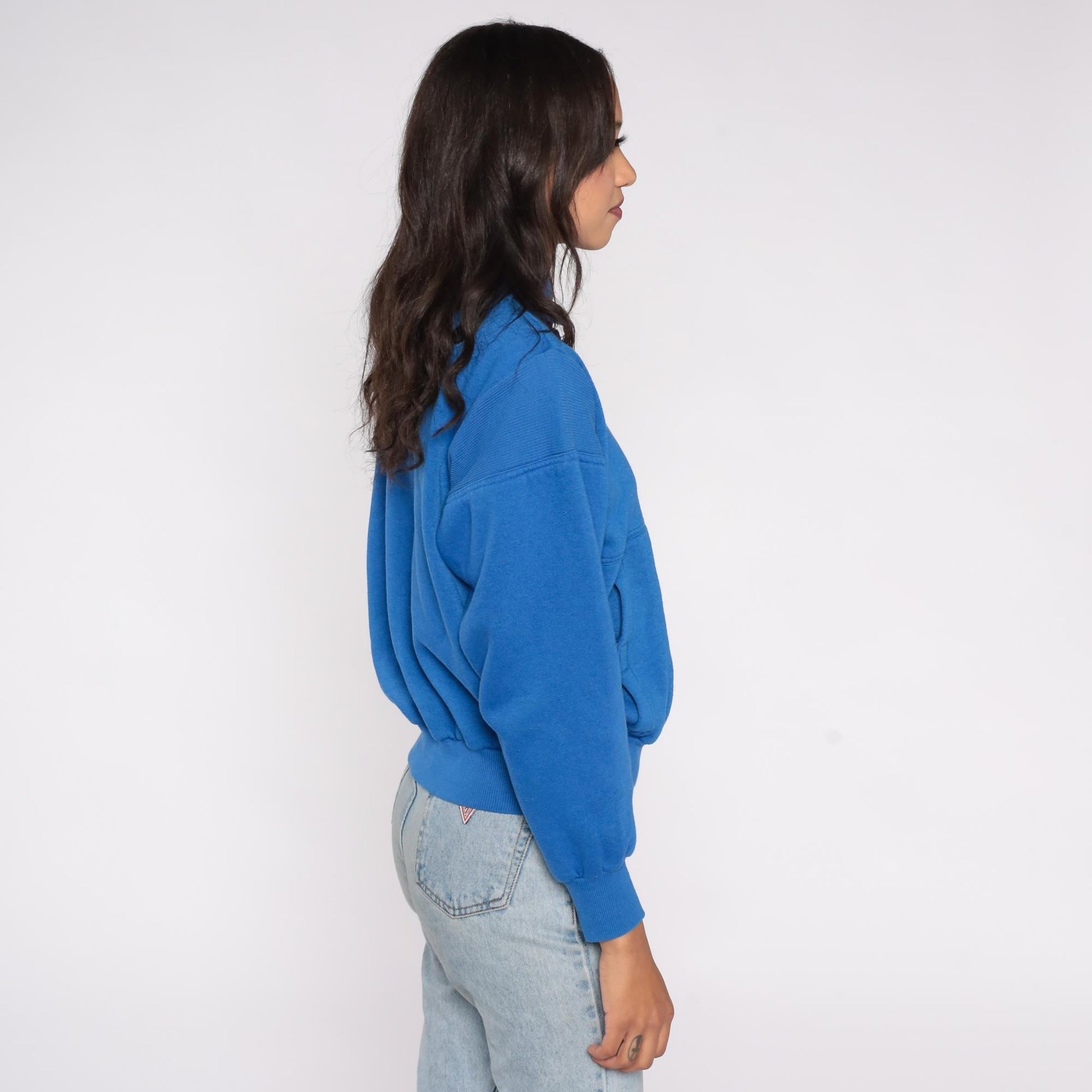 90s Trader Bay Blue Polo Sweatshirt Snap Front Fleece Lined Small S