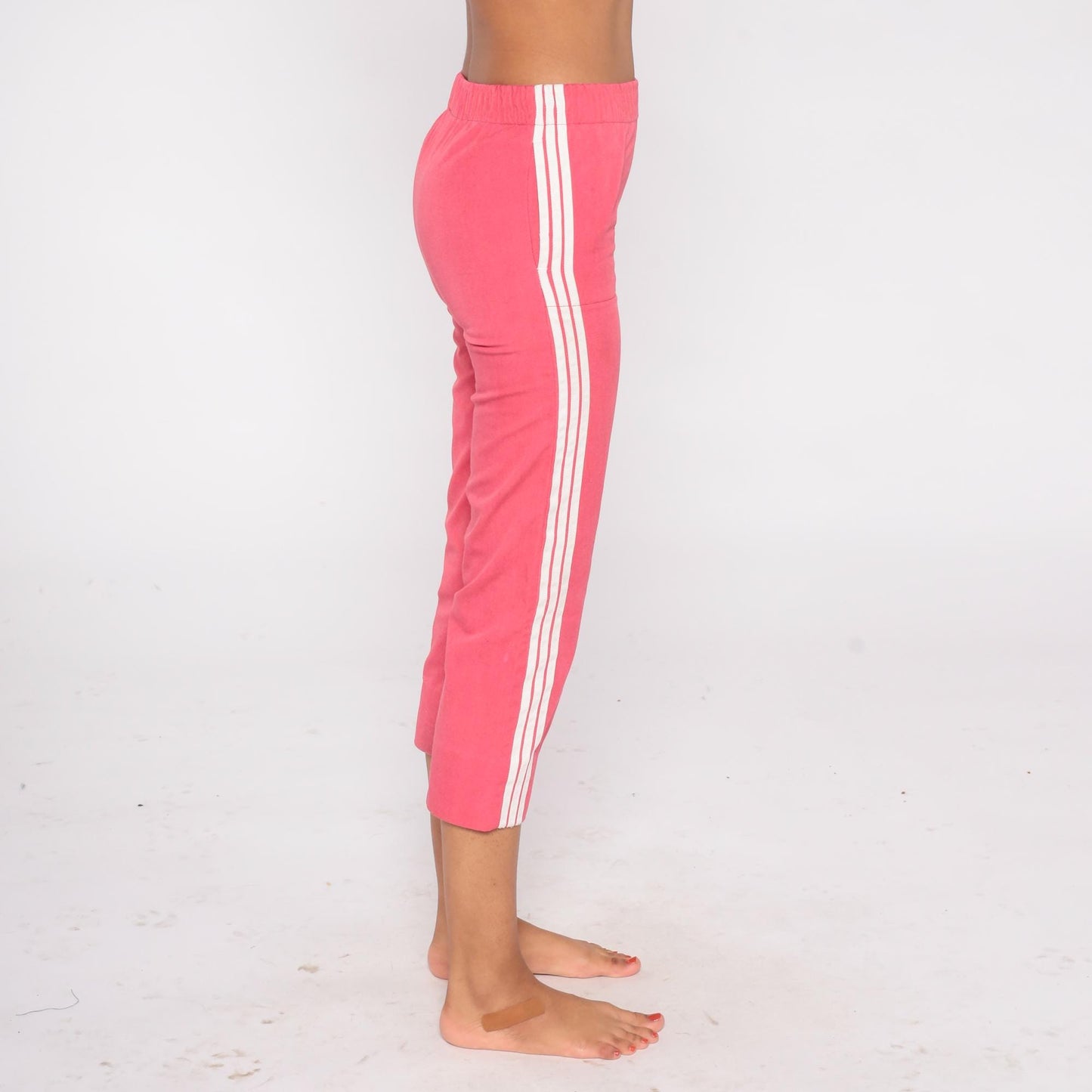 80s Sears Coral Pink Track Pants Capri White Side Stripe Extra Small XS