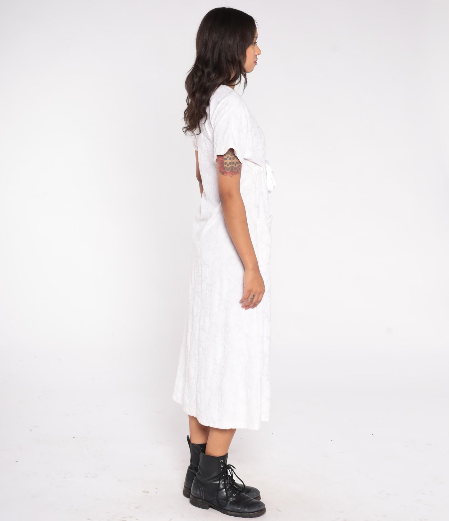 90s Eileen West Blush Pink Cotton Midi Dress Small Pockets