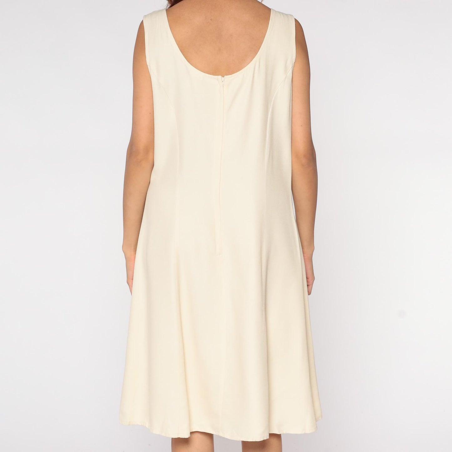 90s Minimalist Shift Dress Cream Sleeveless A-Line Midi Plus Size XXL
