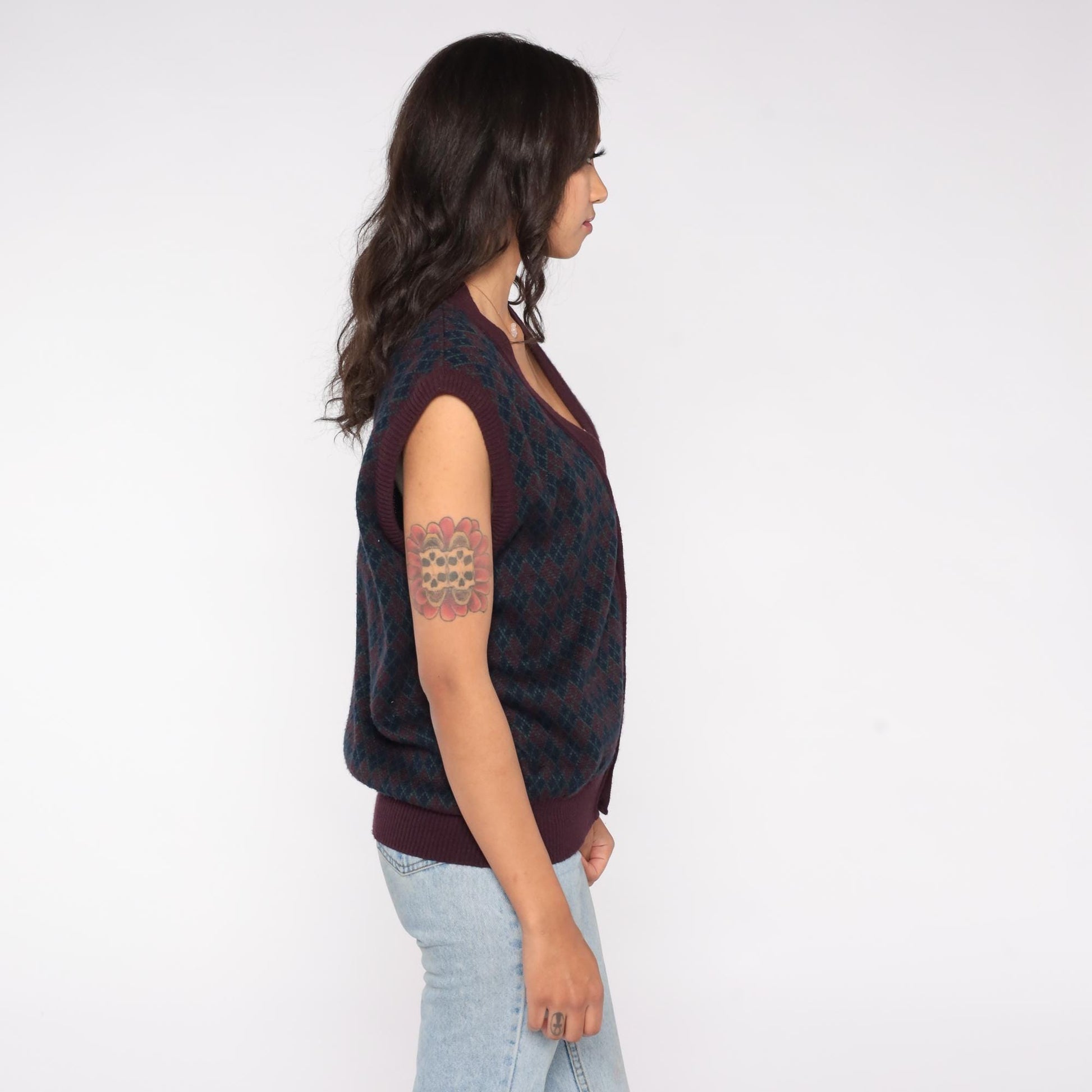 90s The Italian Sweater Co. Argyle Vest Burgundy Navy Green Wool Large L