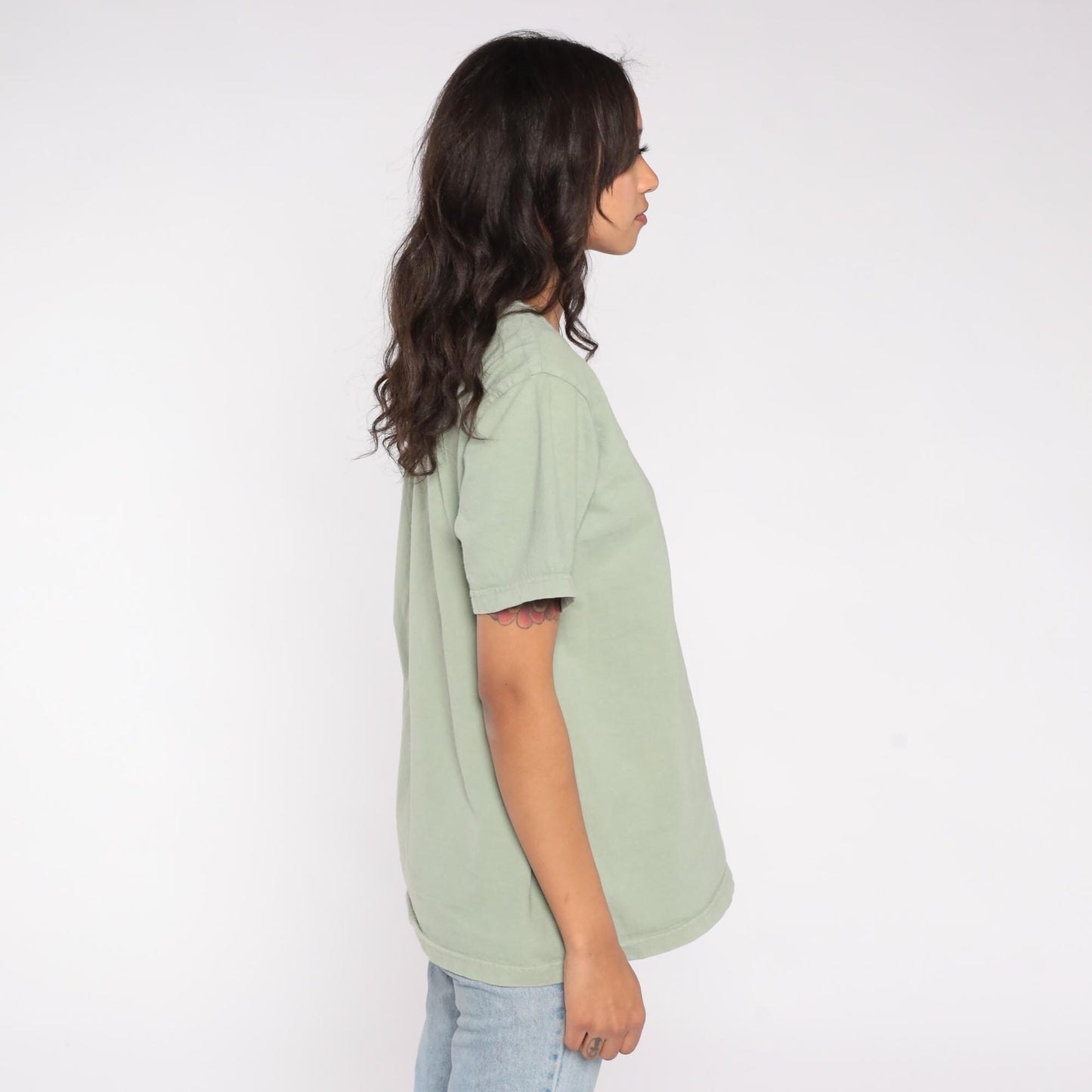Y2K Sage Green Teapot Rose Graphic Tee Cotton Quote Print Small S