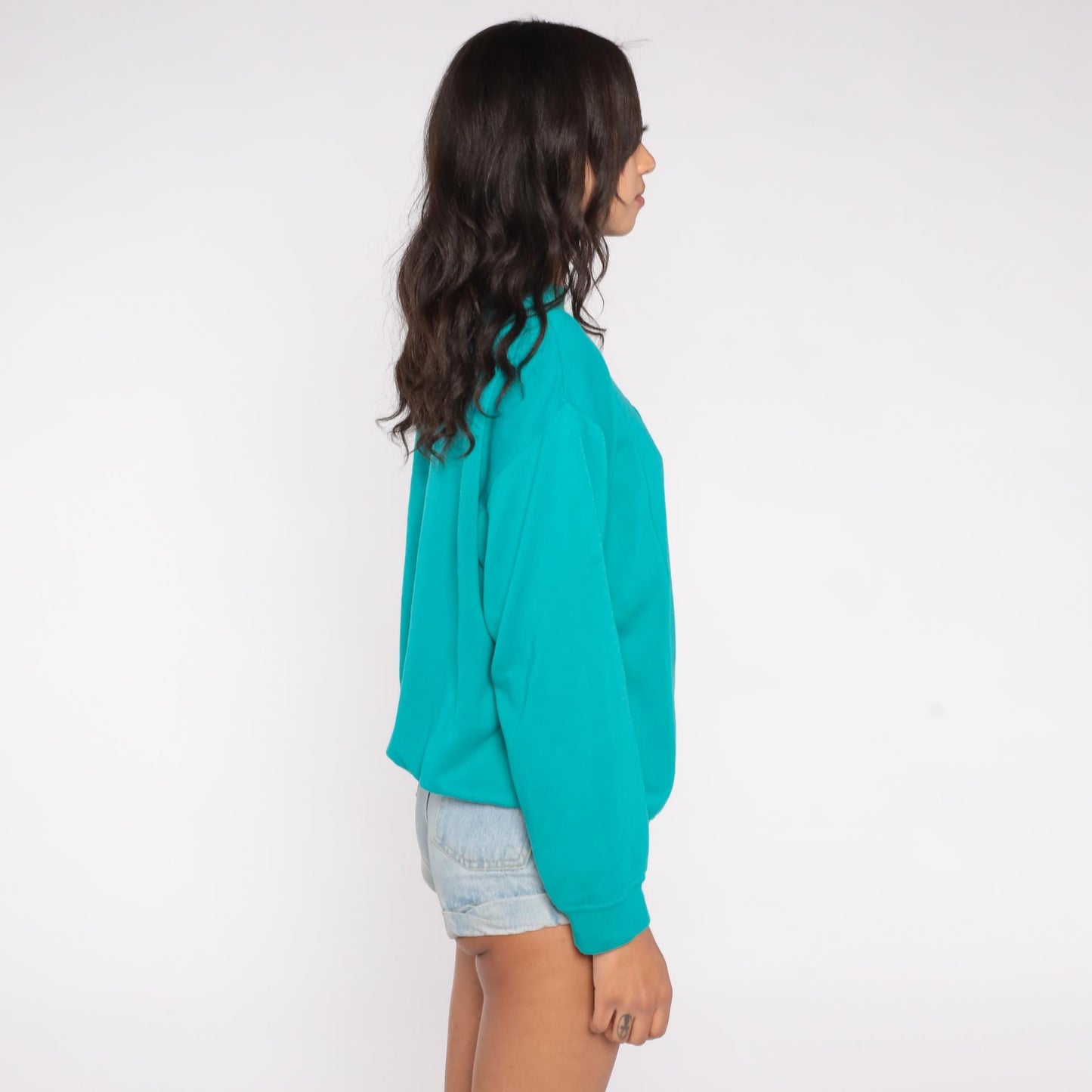 90s Teal Sweatshirt Bow Applique Mock Neck Pullover Medium M