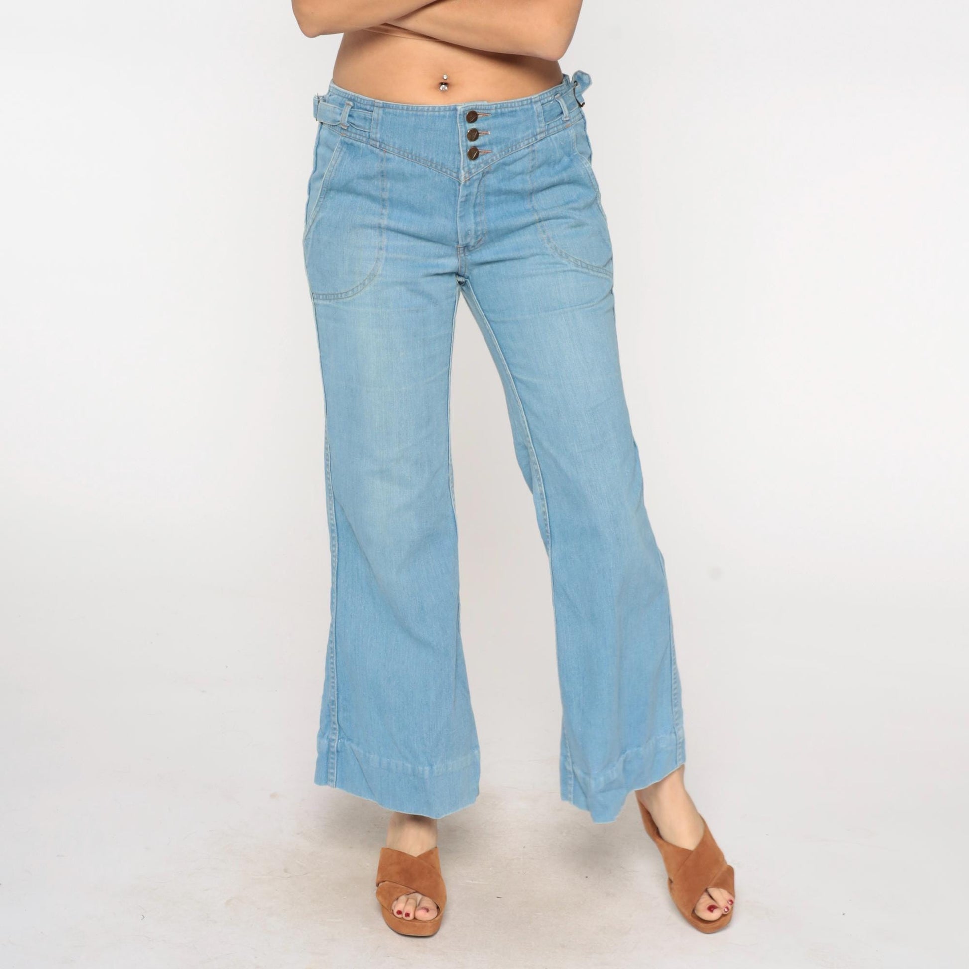 70s Viceroy Bell Bottom Flare Jeans Light Blue Denim High-Waist Extra Large