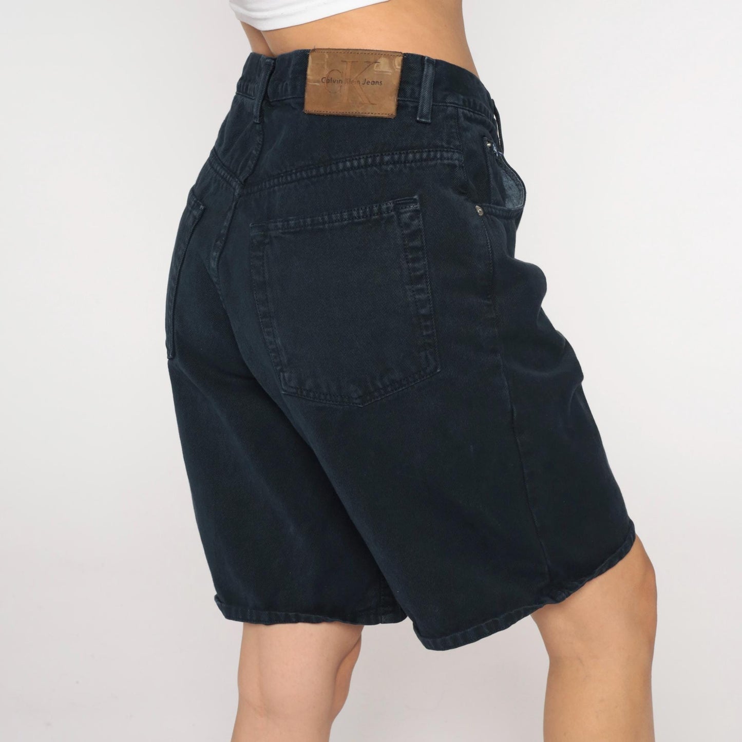 90s Calvin Klein Black Denim Bermuda Shorts High Waisted Button Fly Medium