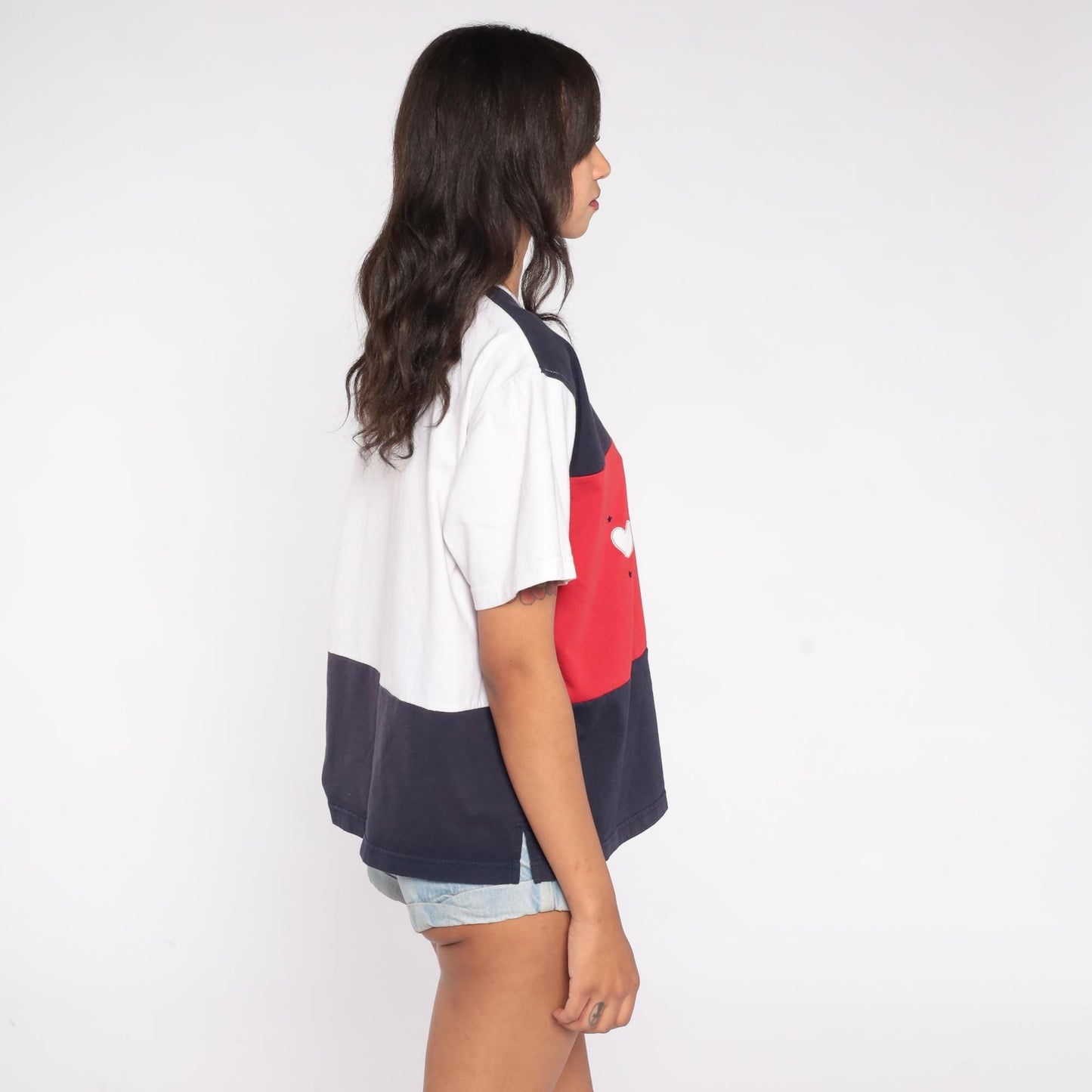 90s Studio Works American Flag Colorblock T-Shirt Red White Navy Large L