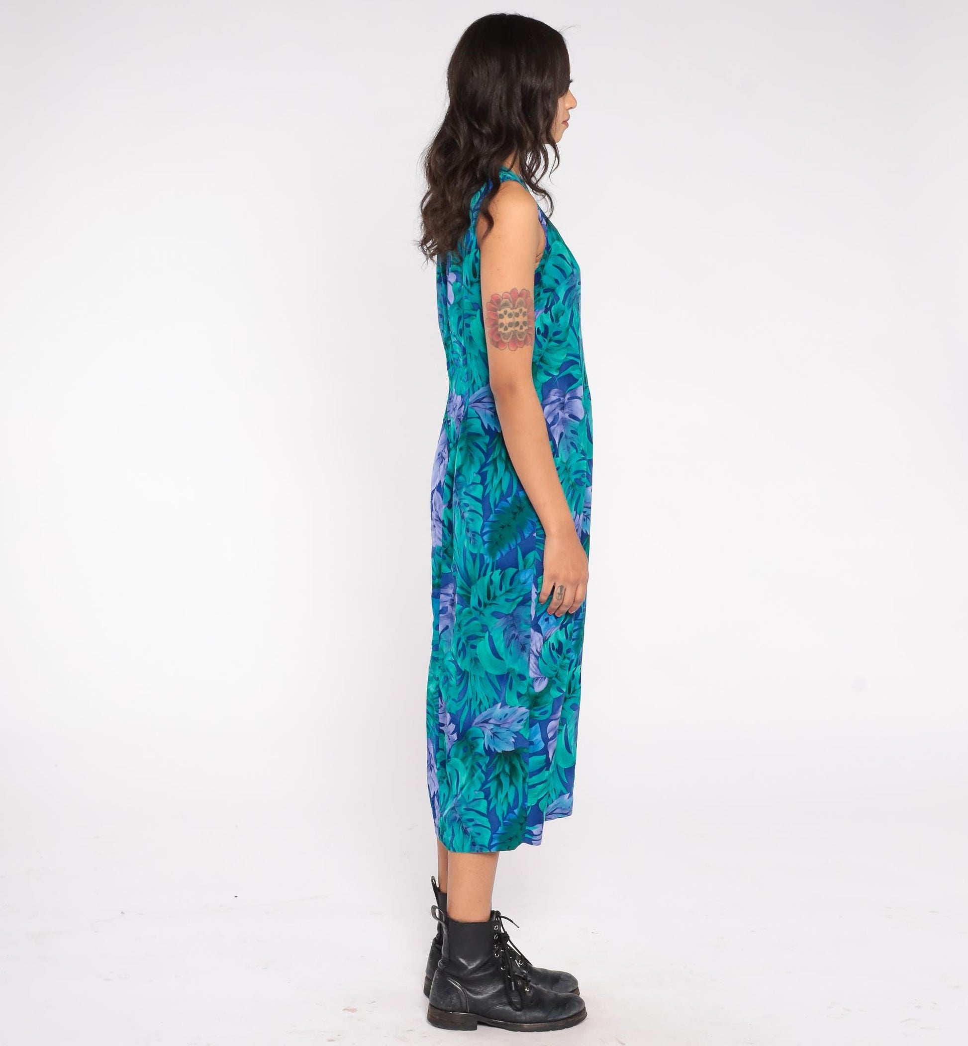 90s R&K Originals Botanical Maxi Dress Emerald Teal Lavender Navy Size 8