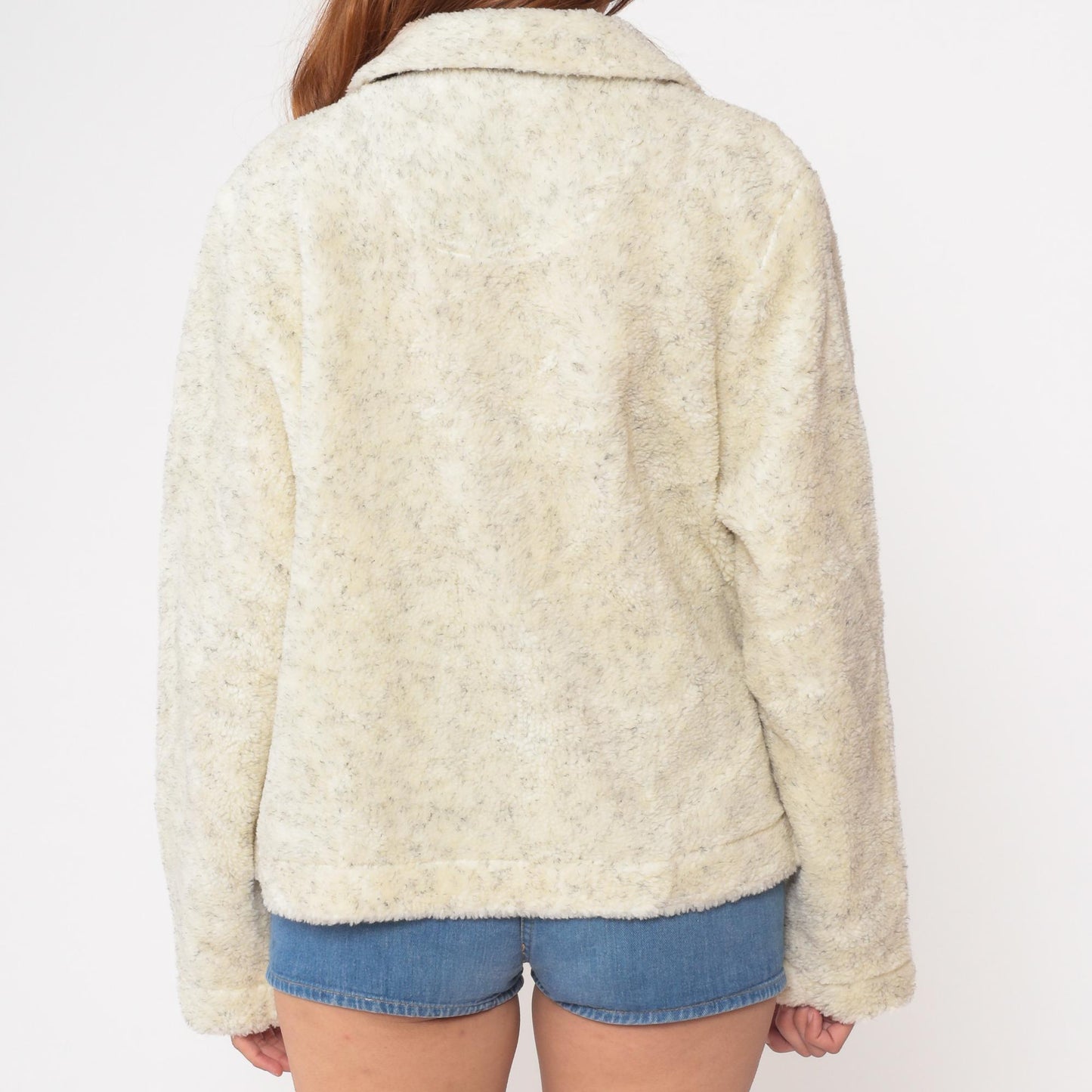 90s Cambridge Classics Cream Fleece Jacket Button Front Cropped Large L