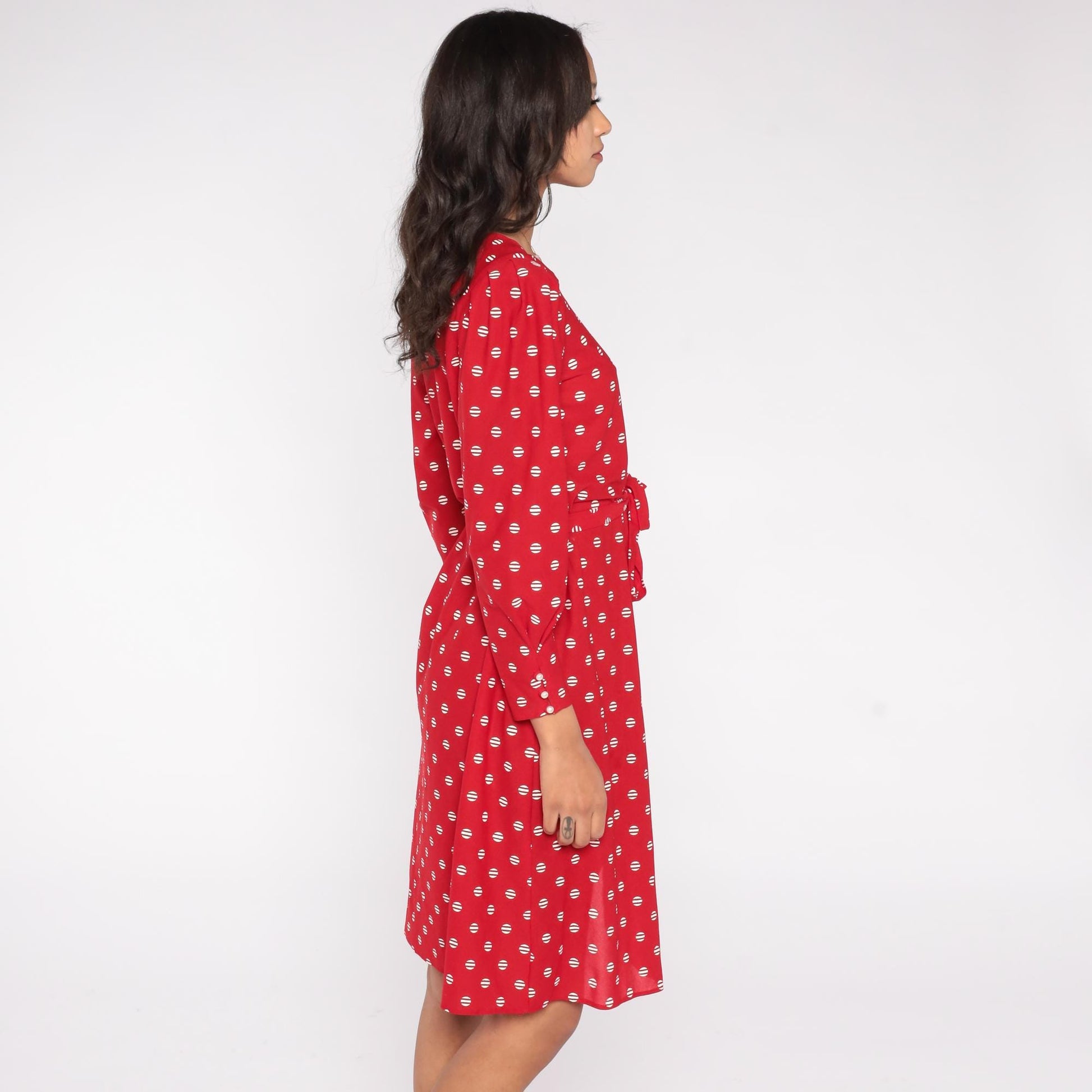 80s Jane Baar New York Red Polka Dot Wrap Dress Long Sleeve Small