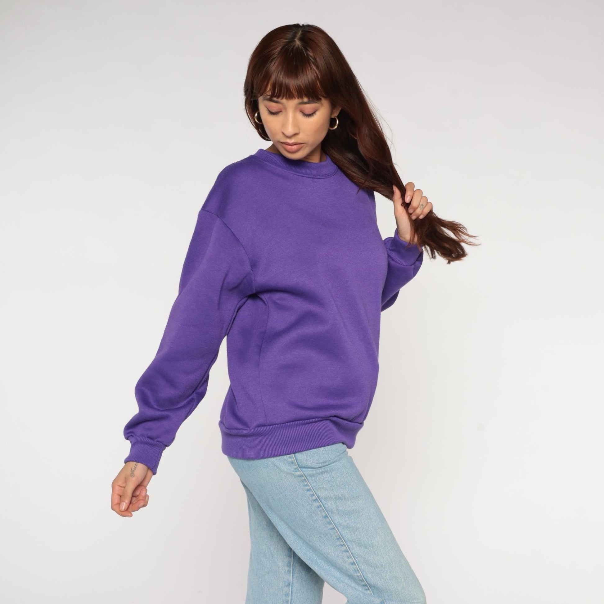 90s Purple Crewneck Sweatshirt Heavy Weight Cotton Blend Small S