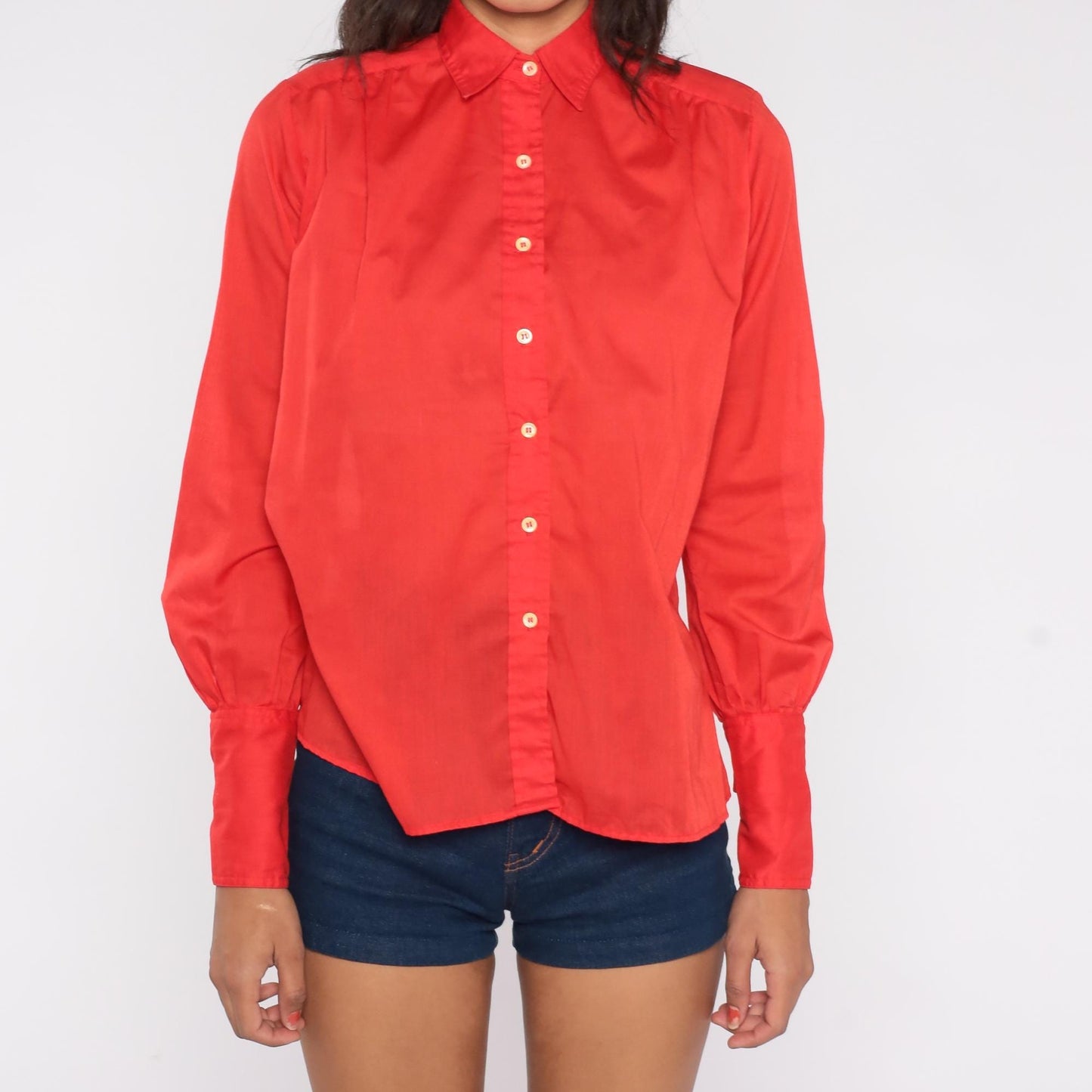 70s JH Collectibles Red Button-Up Shirt Point Collar Long Sleeve Small