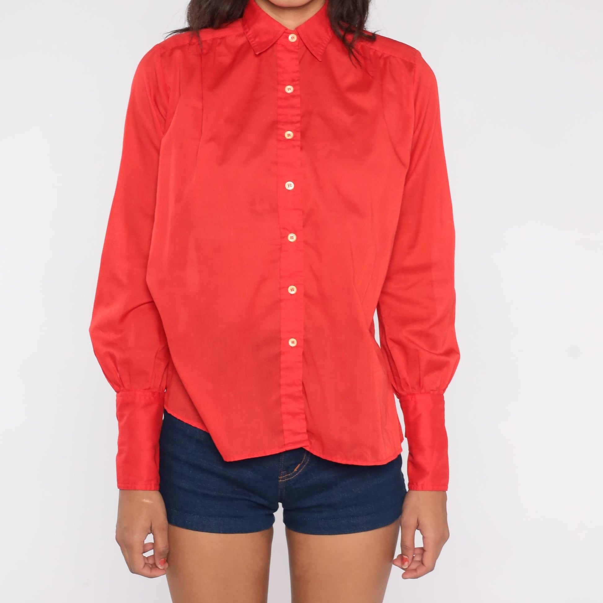 70s JH Collectibles Red Button-Up Shirt Point Collar Long Sleeve Small