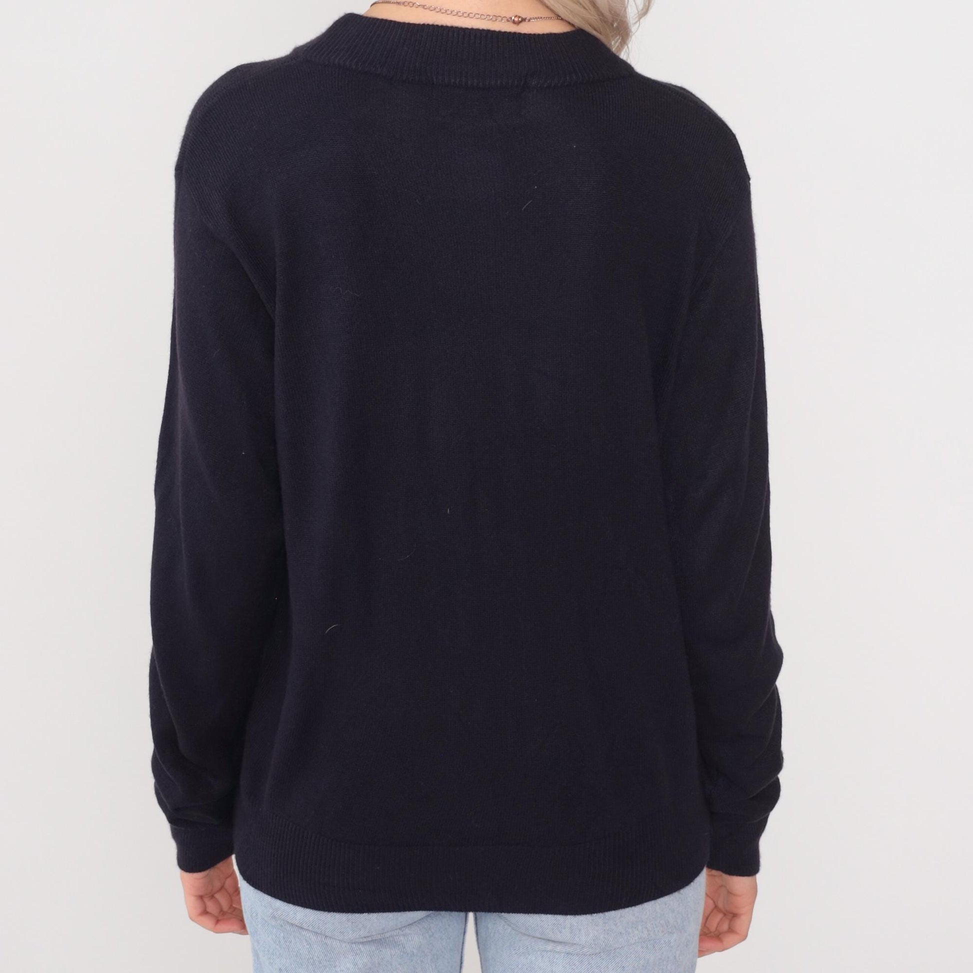 90s Black Crew Neck Sweater Drop Shoulder Pullover Medium M