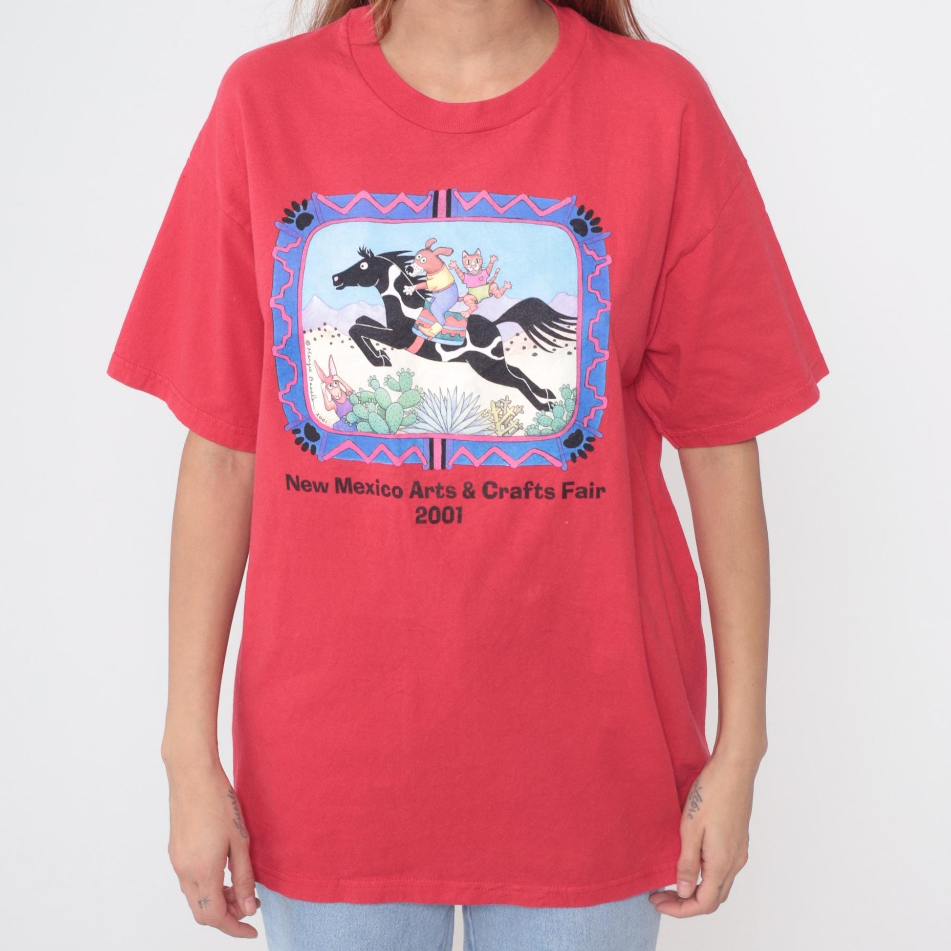 90s New Mexico Arts & Crafts Fair Graphic Tee Red Cotton Large L