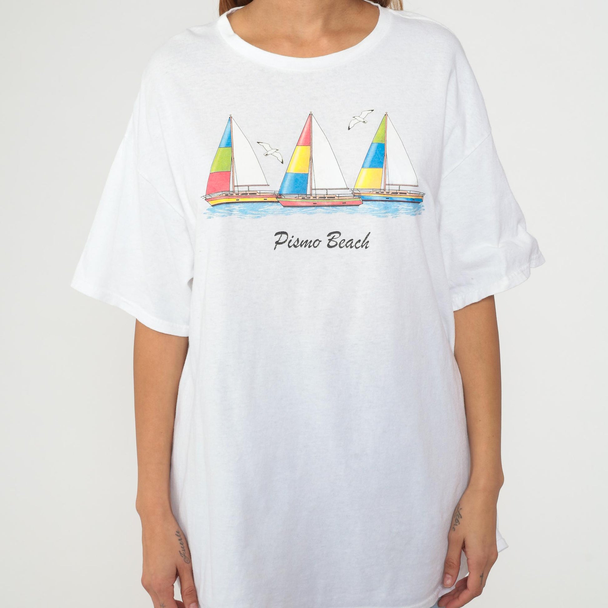 90s Pismo Beach Sailboat Graphic Cotton Tee White Extra Large XL