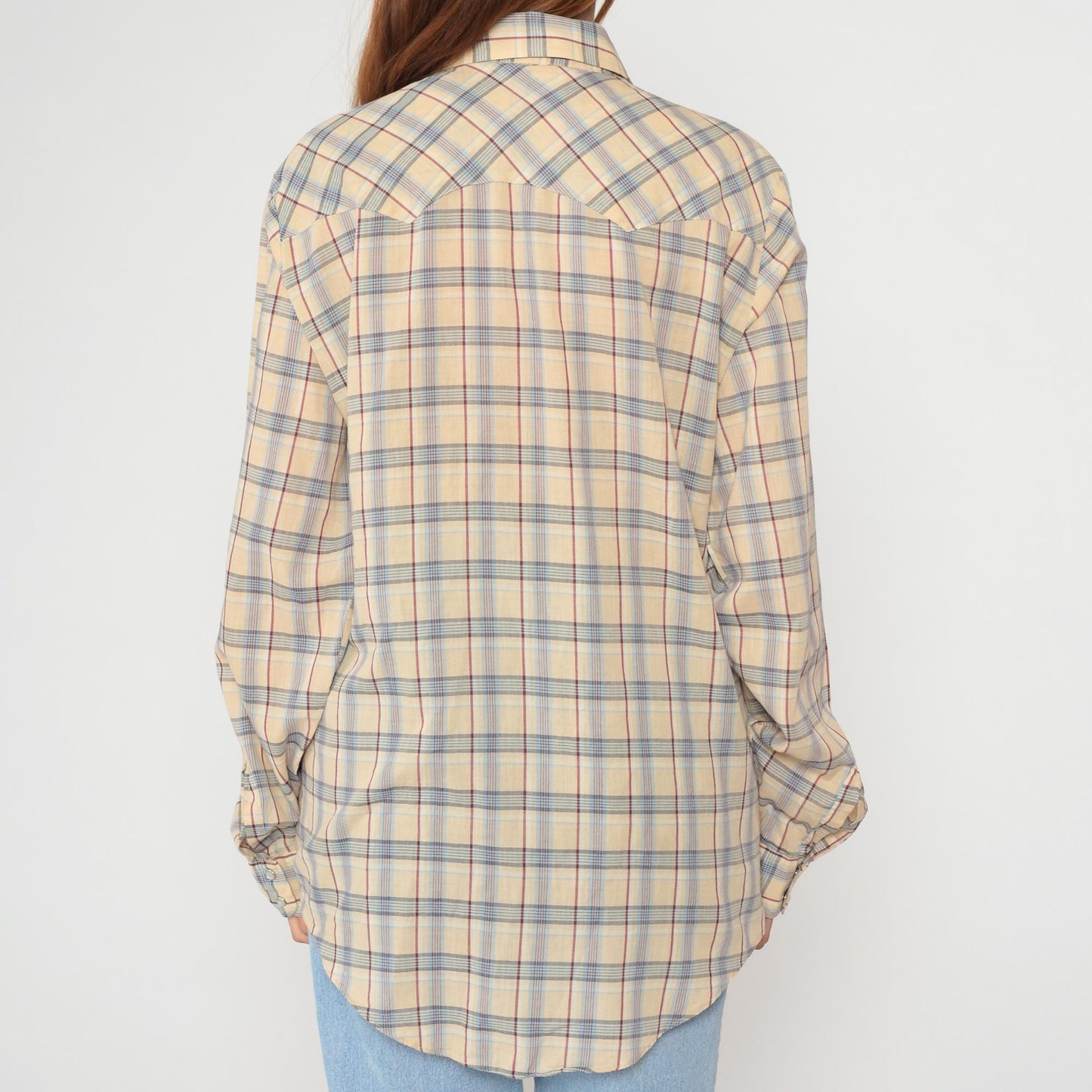 80s Levi's Plaid Button-Up Shirt Tan Brown Cotton Long Sleeve Large