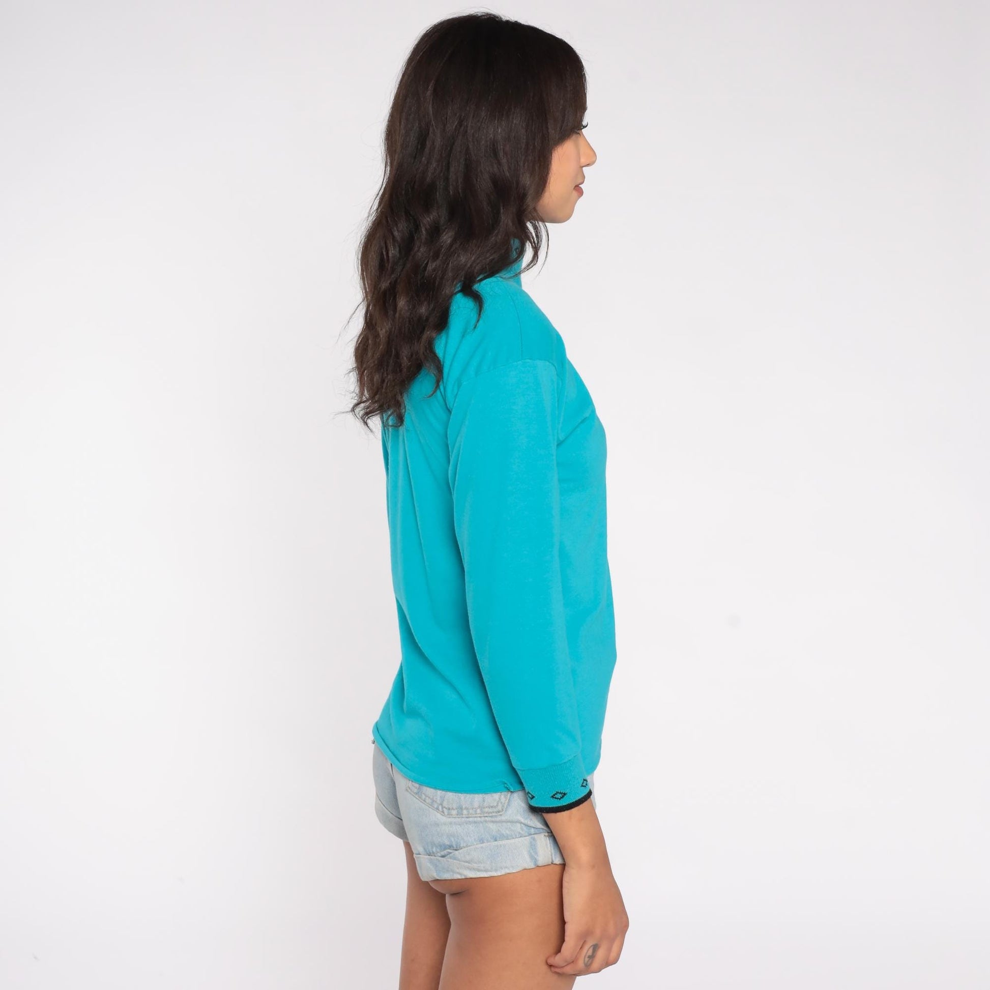90s Tulip Turquoise Half-Zip Knit Pullover Aztec Geometric Collar Extra Small XS