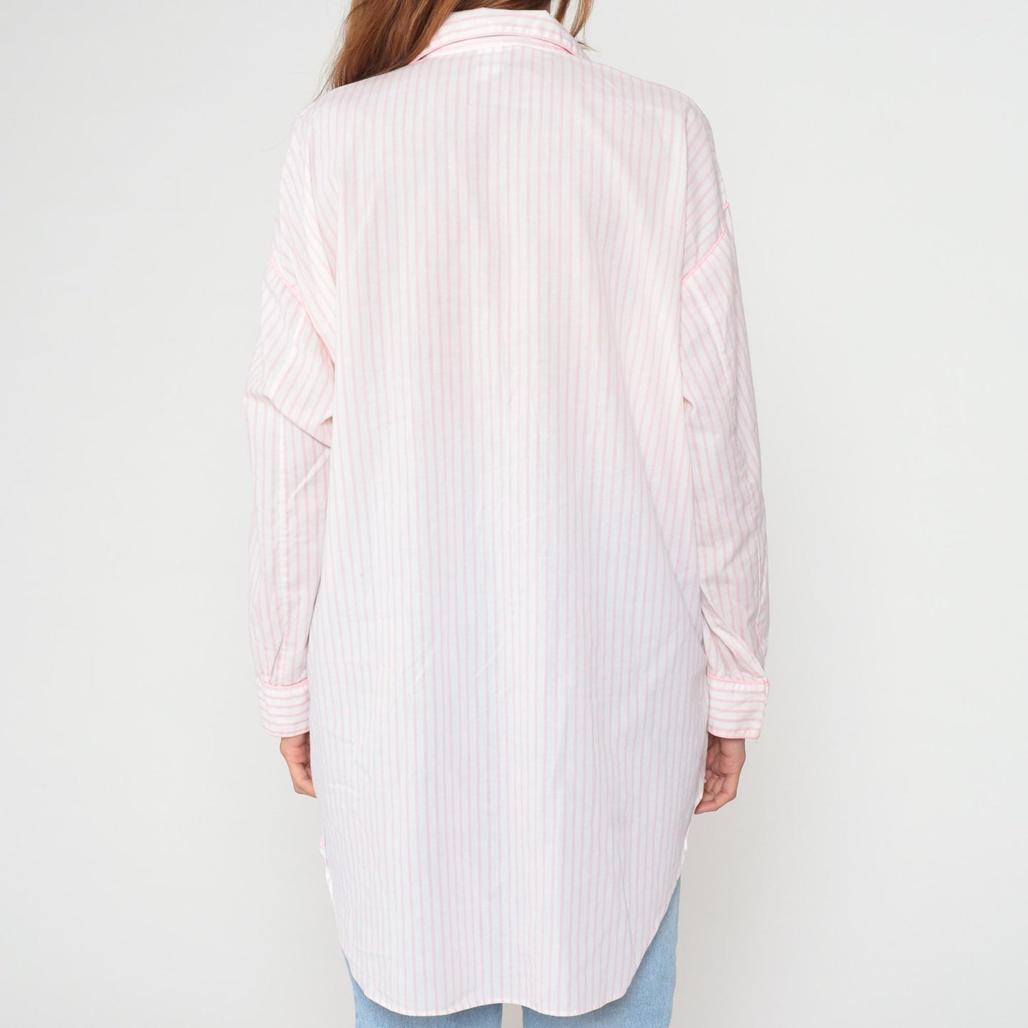 90s Apostrophe Pink White Striped Cotton Button Down Shirt Medium