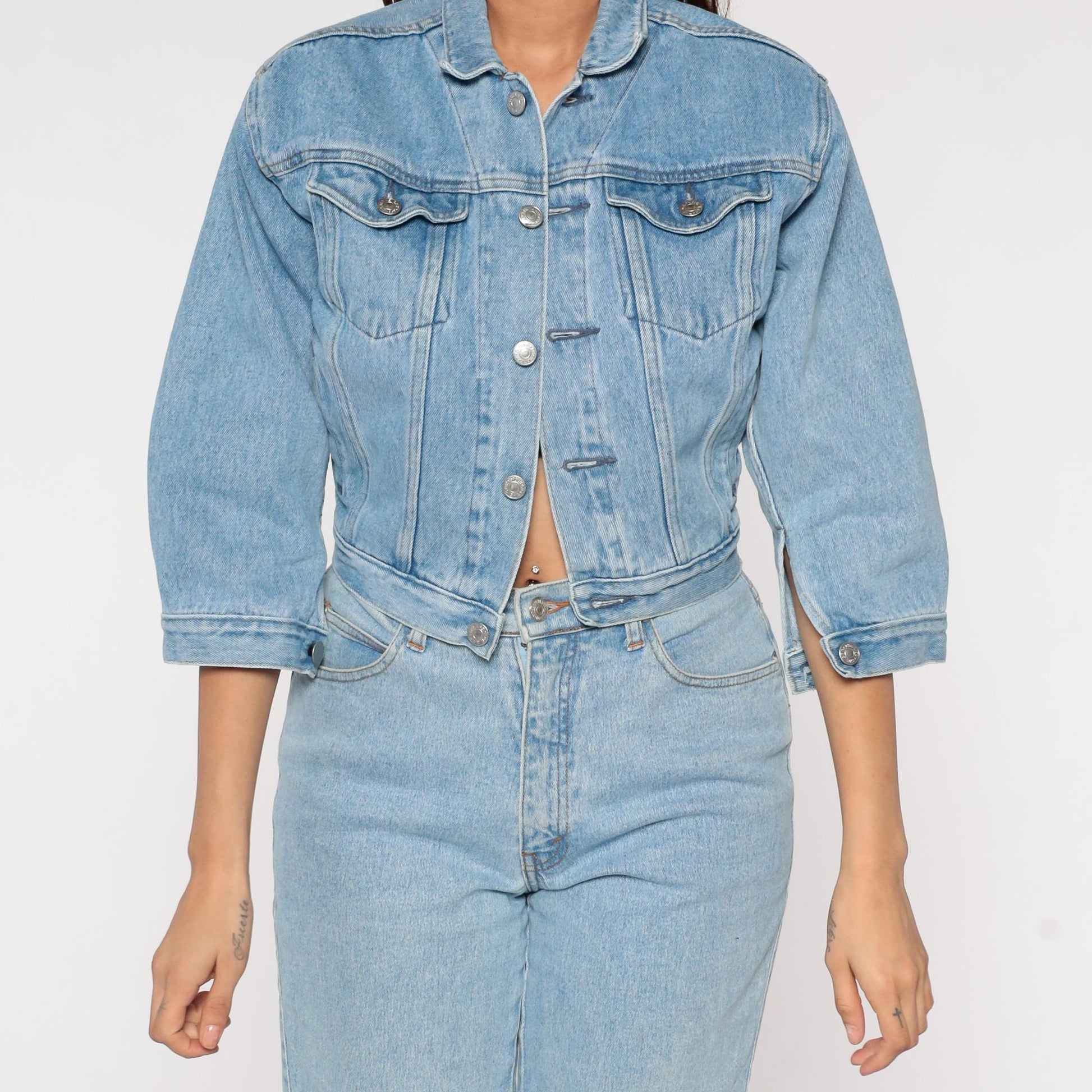 90s Gap Cropped Light Blue Denim Jacket Cotton Medium