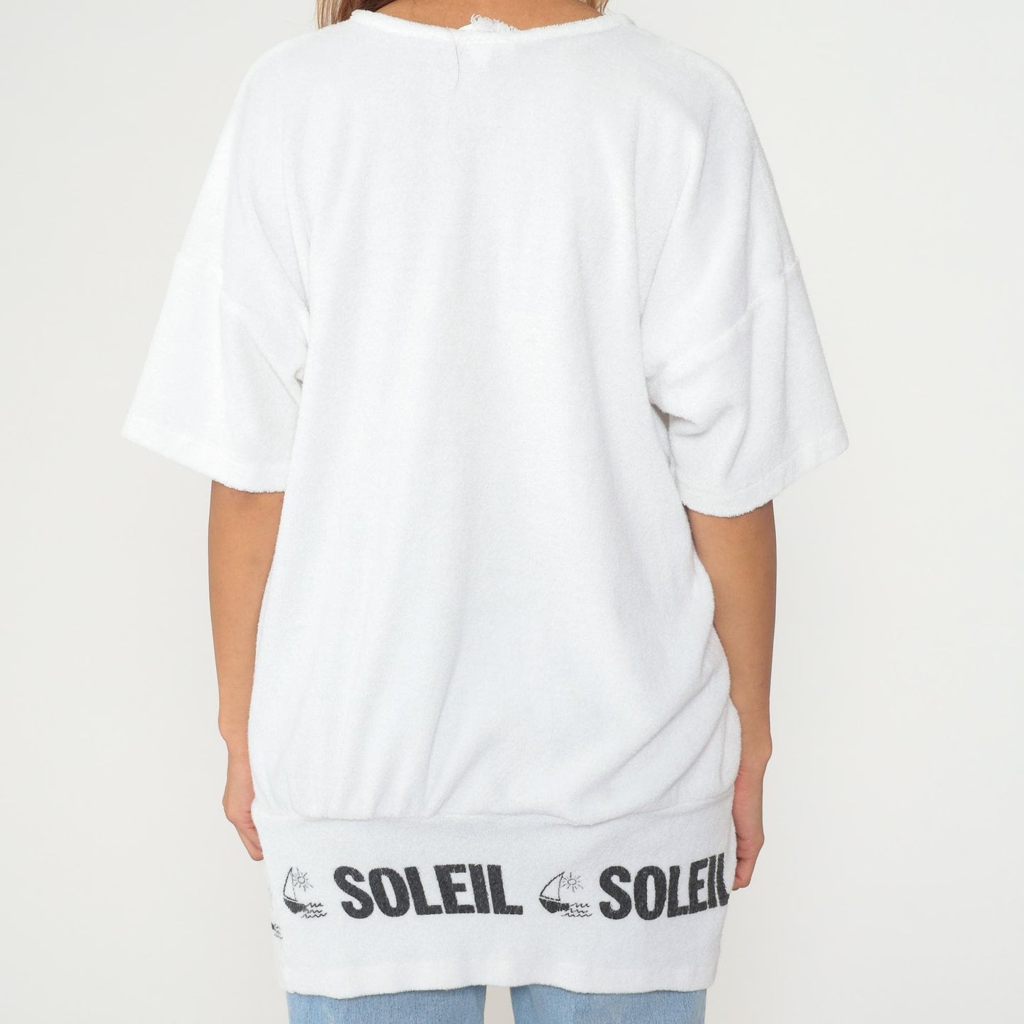 80s Soleil Sailboat Terrycloth Tee White Graphic Short Sleeve Medium M