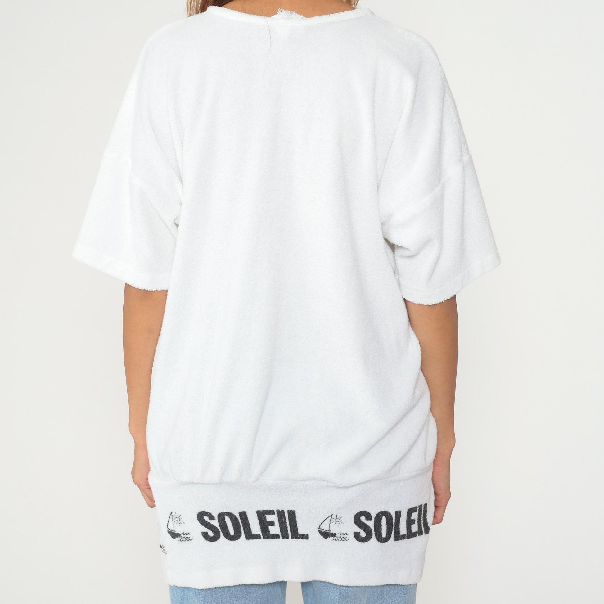 80s Soleil Sailboat Terrycloth Tee White Graphic Short Sleeve Medium M